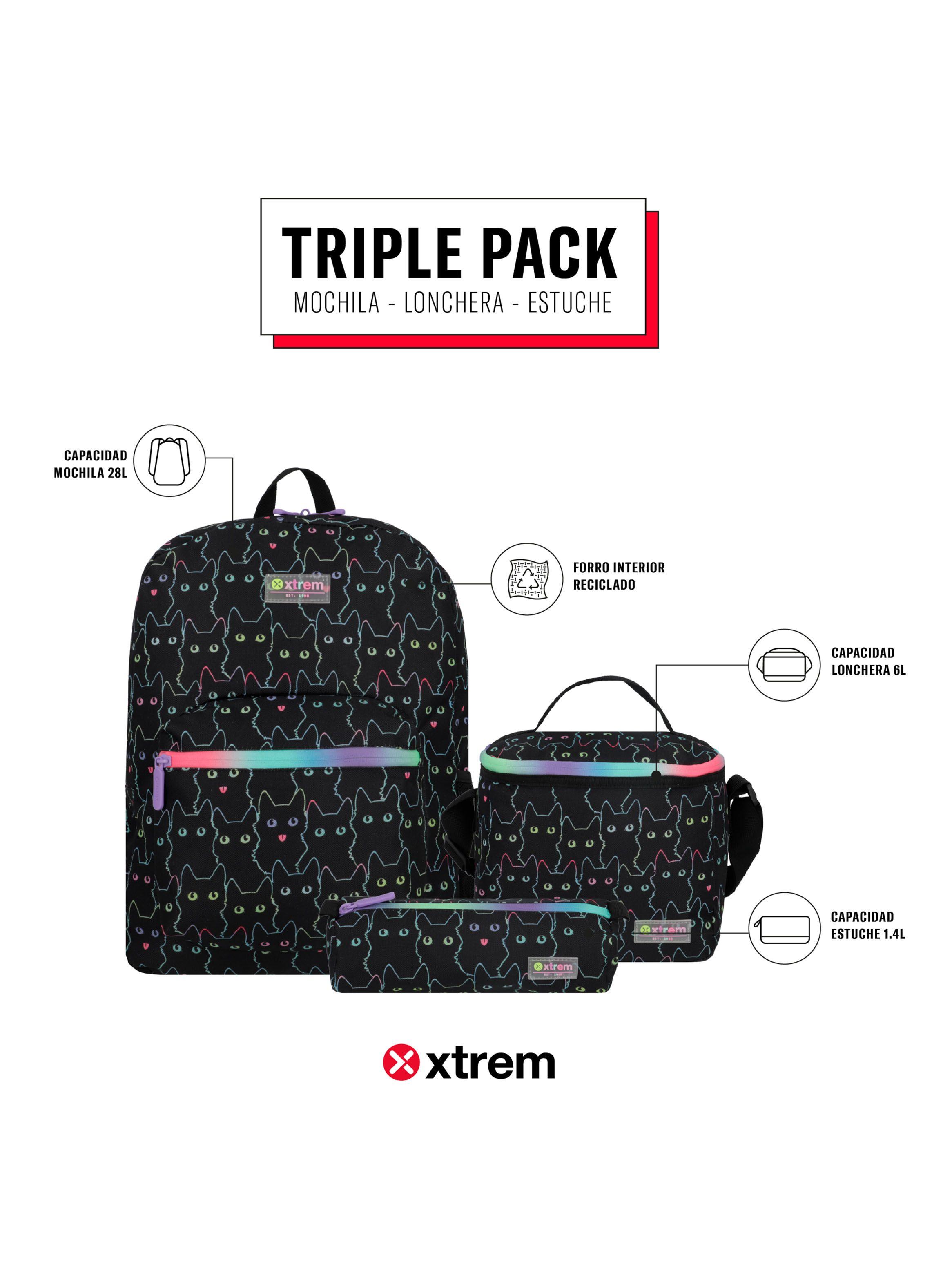 Triple Pack 5Xt Mochila Niña Gatos Negro-1