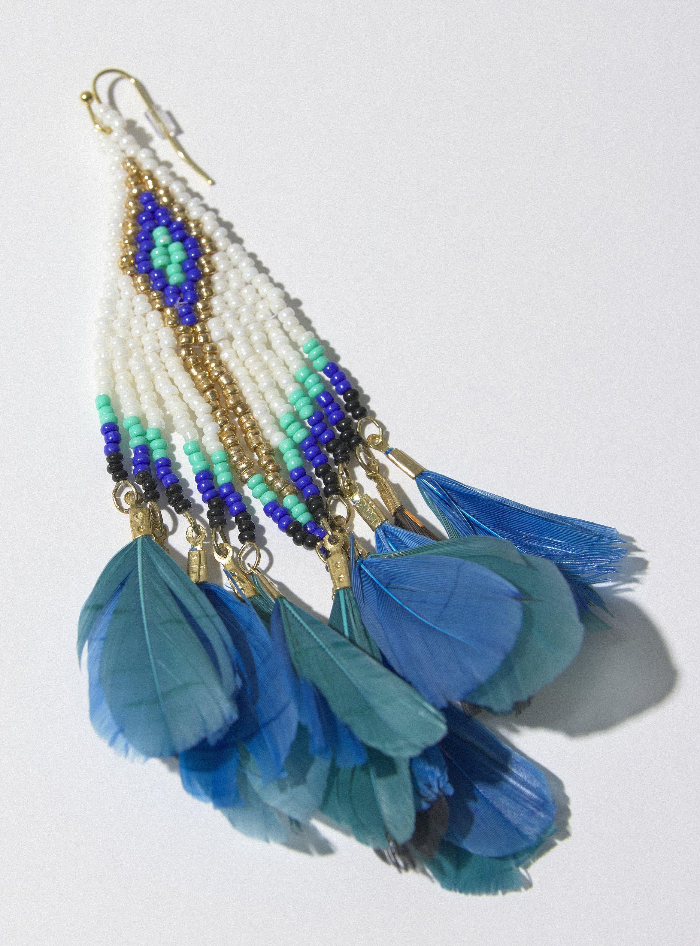 Aros Colgantes Mostacilla y Plumas Color-3