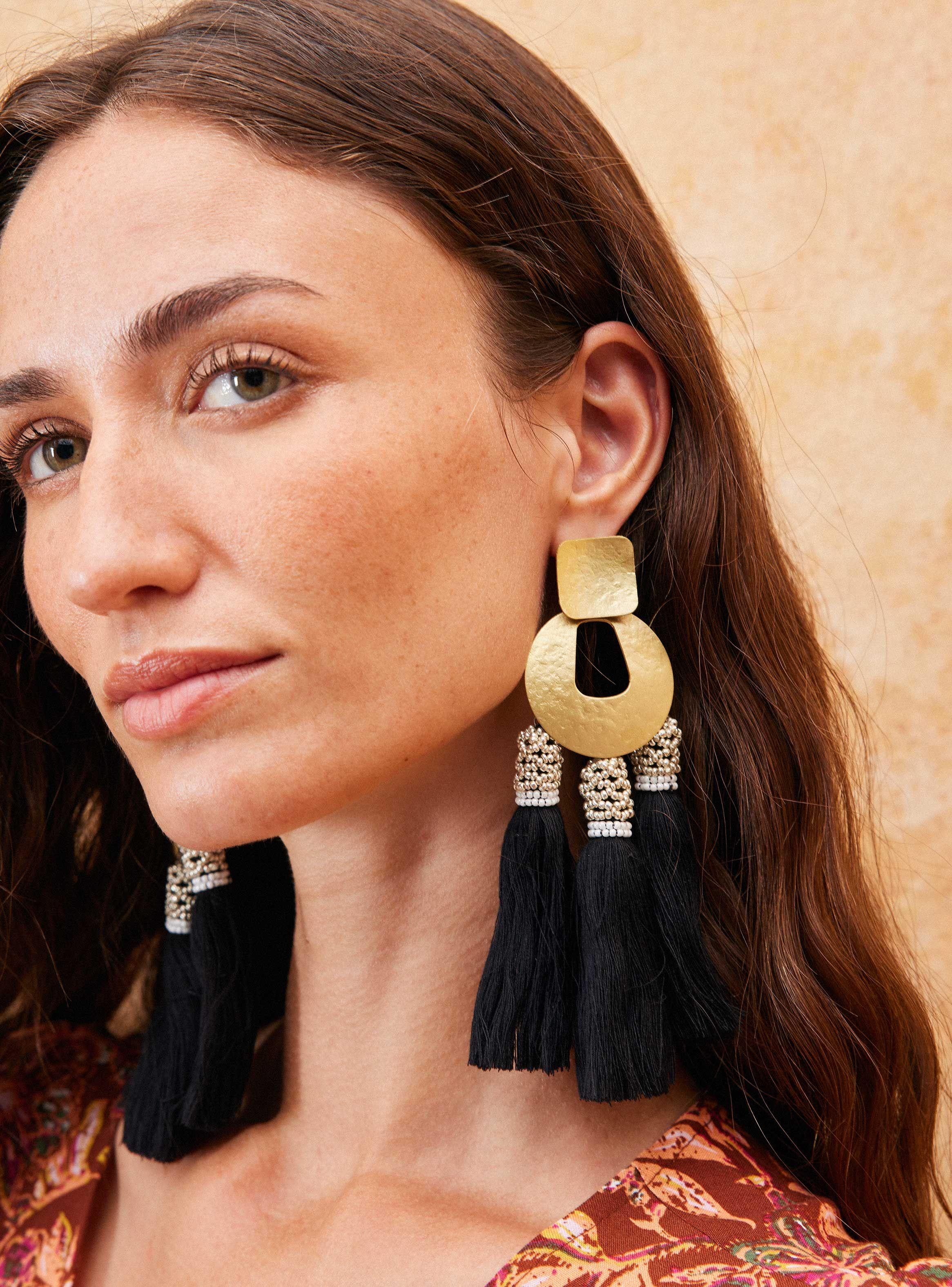 Aros Colgantes Metal con Flecos-0