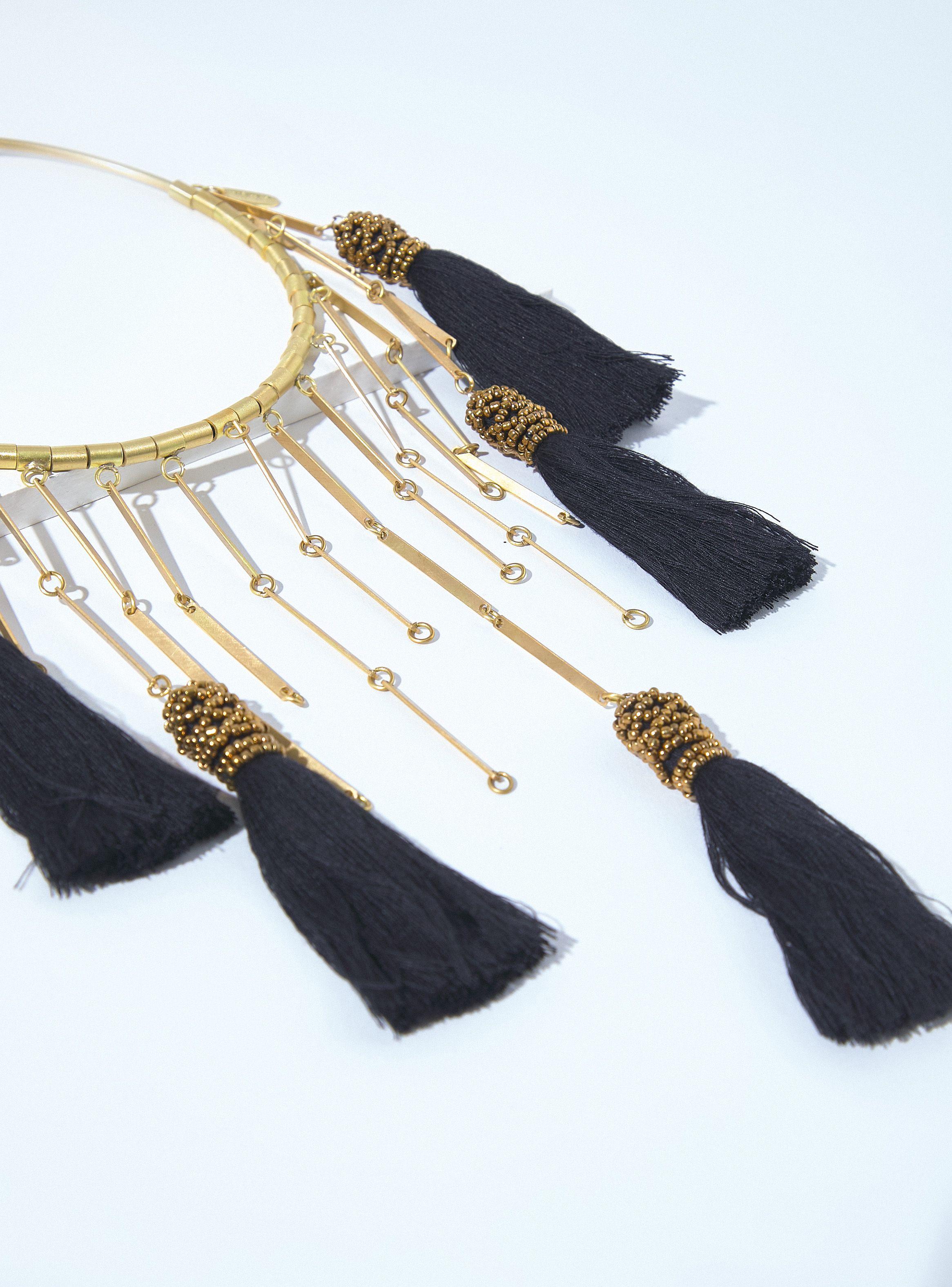 Collar Colgantes Metal con Pompones-3