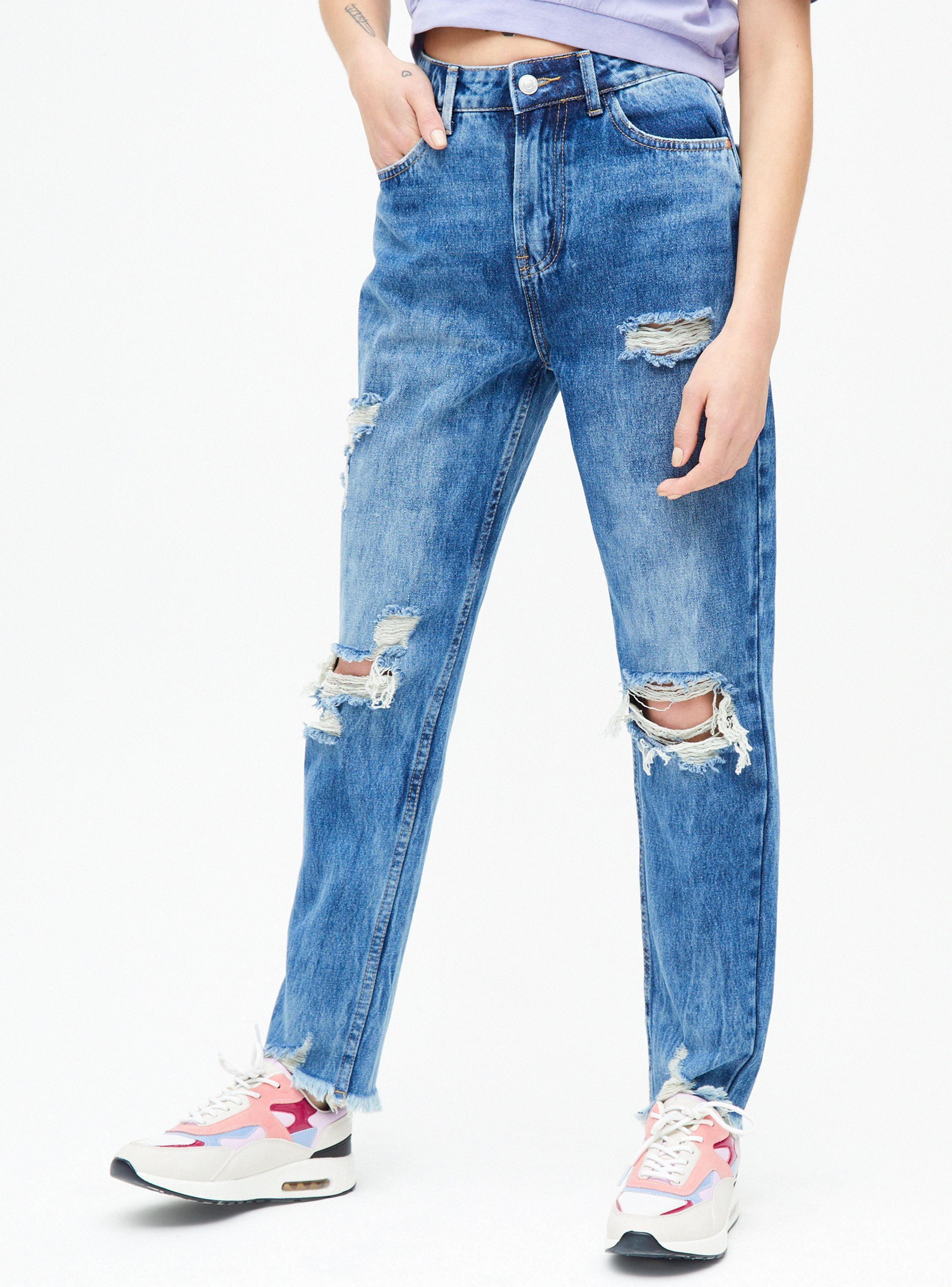 Jeans Destroyed Tiro Medio-0