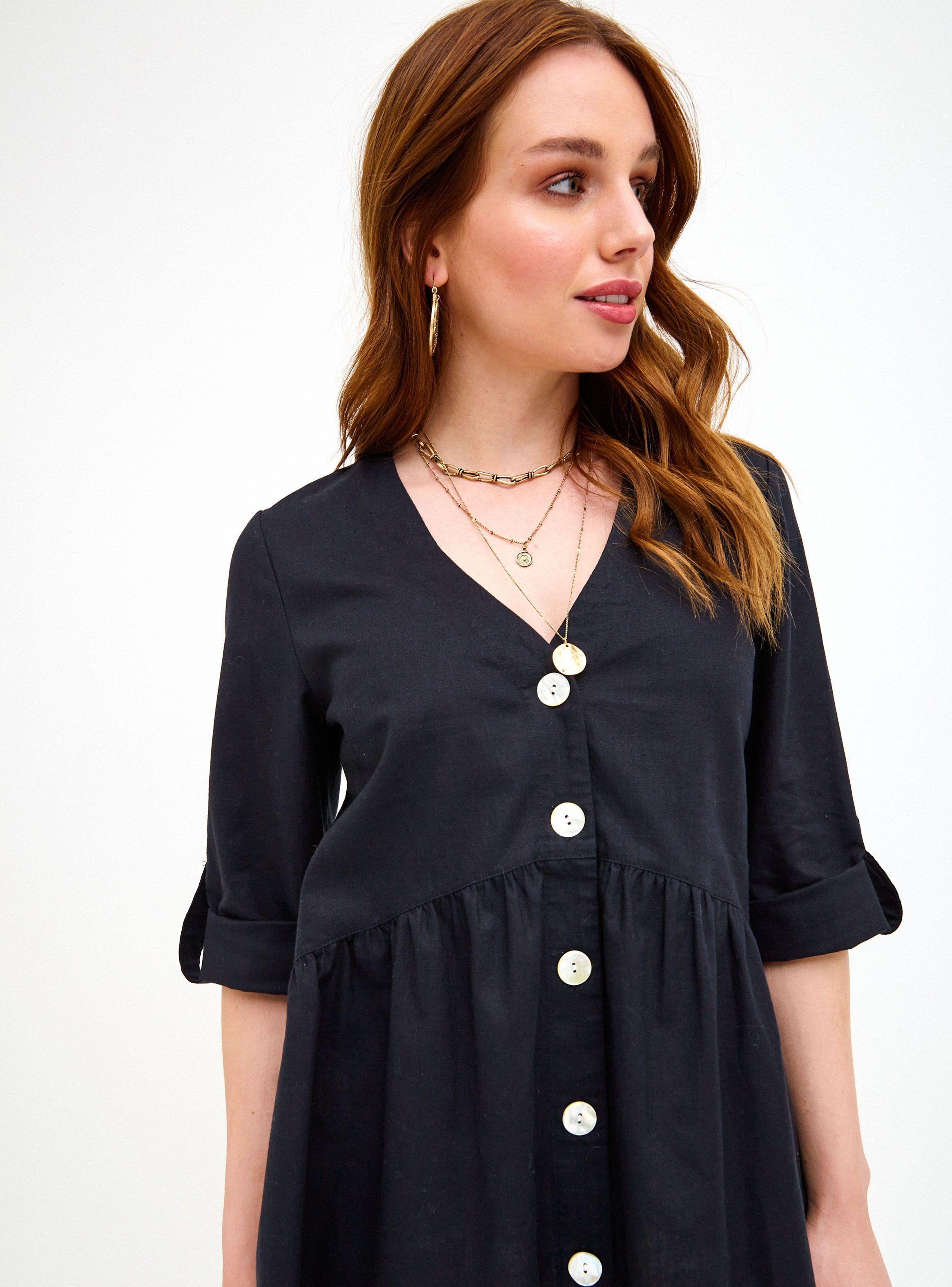 Blusa con Corte Cintura y Recogido Abotonada Delantero-2