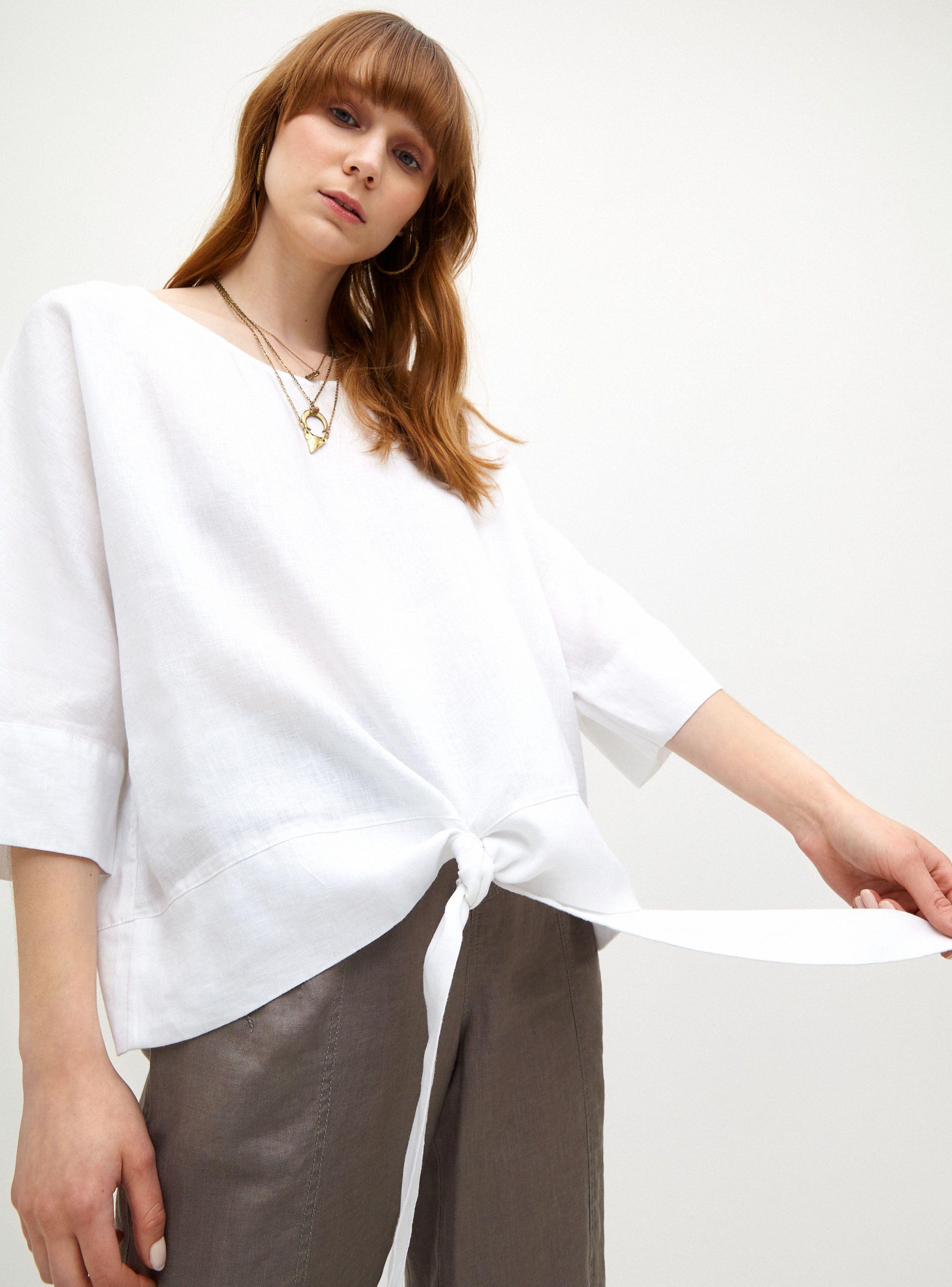 Blusa Escote Redondo con Nudo delantero y Manga Caída-2