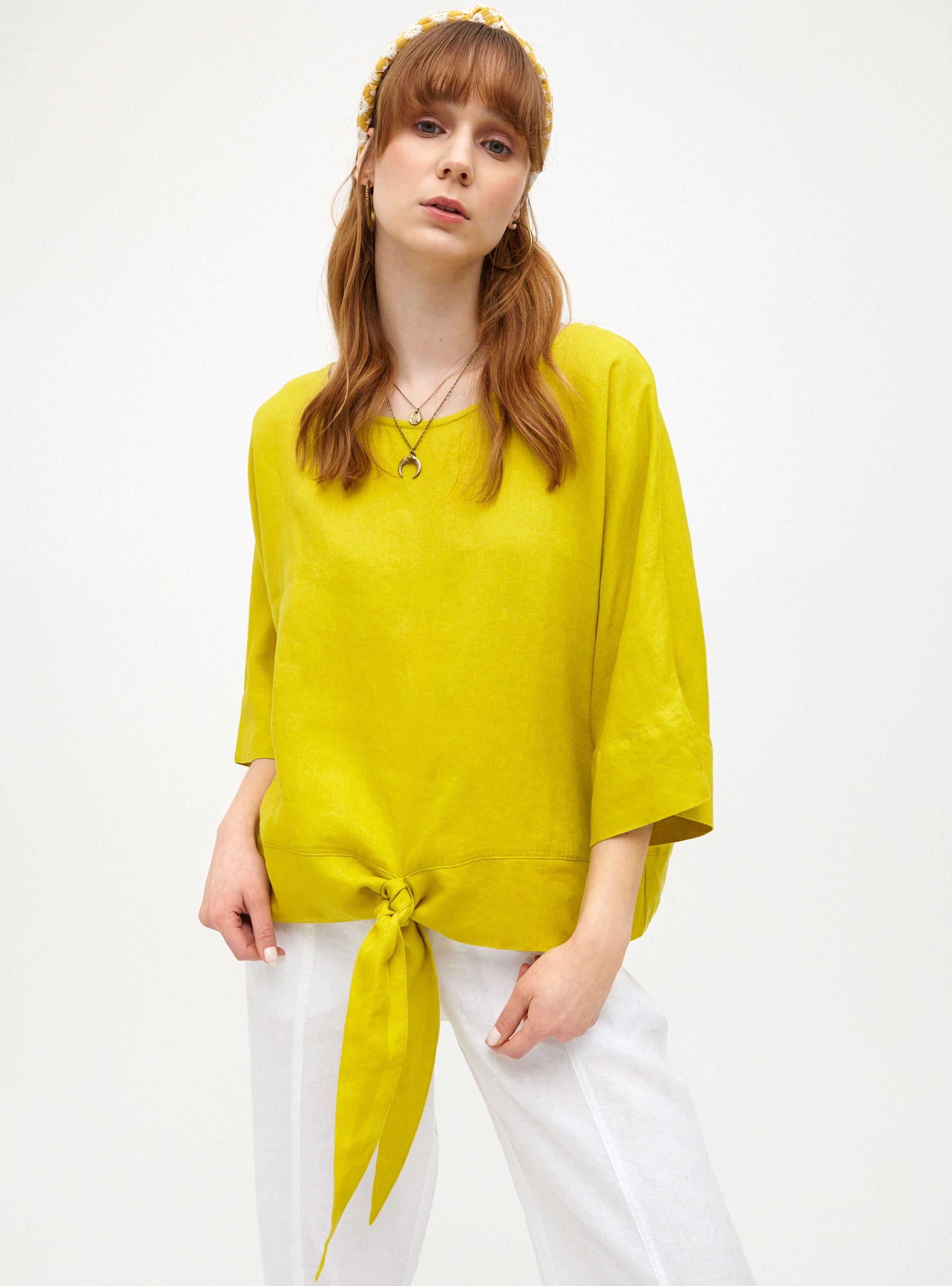 Blusa Escote Redondo con Nudo delantero y Manga Caída-0