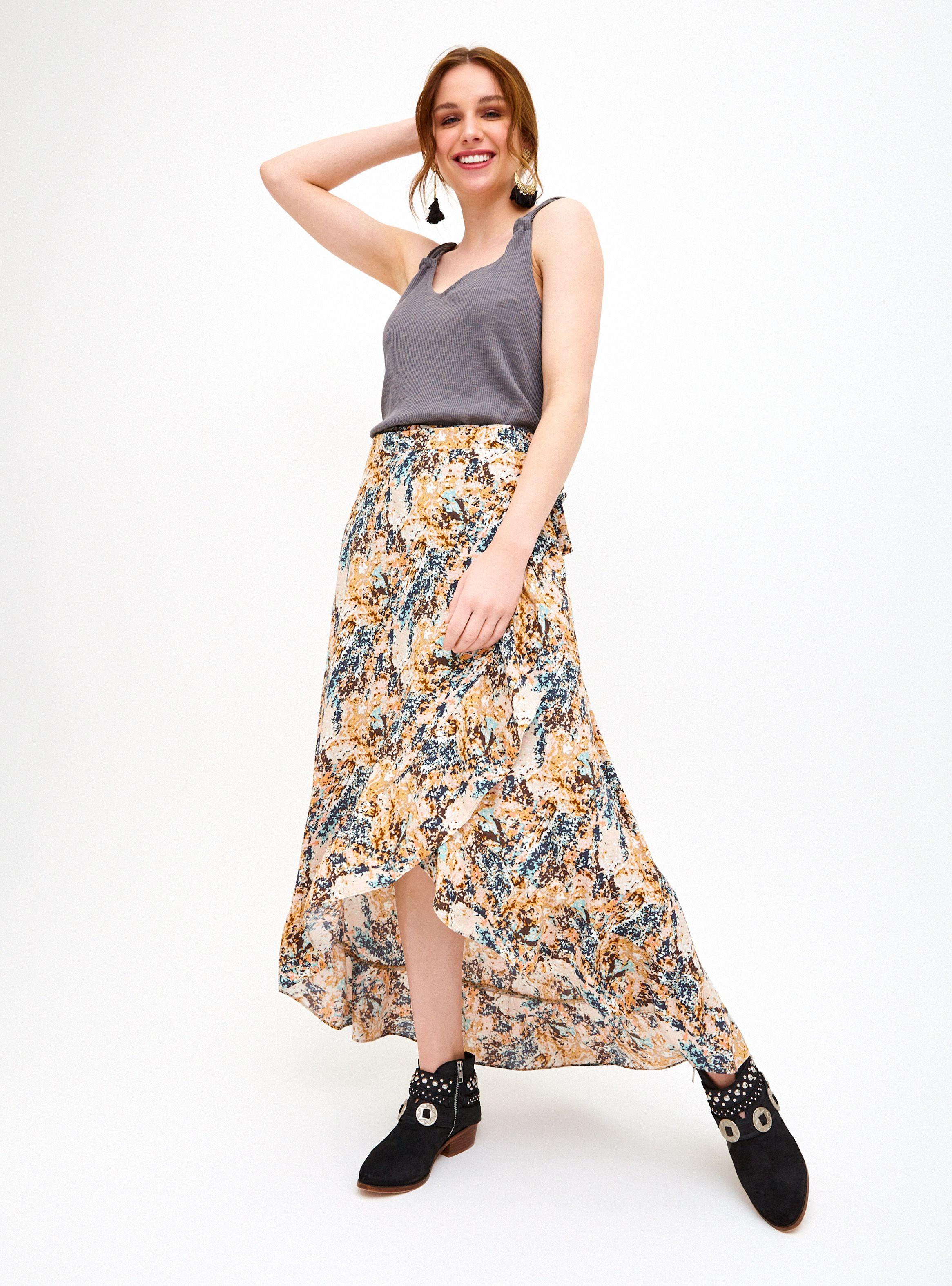 Falda Larga Wrap Estampada con Vuelo en La Basta-3
