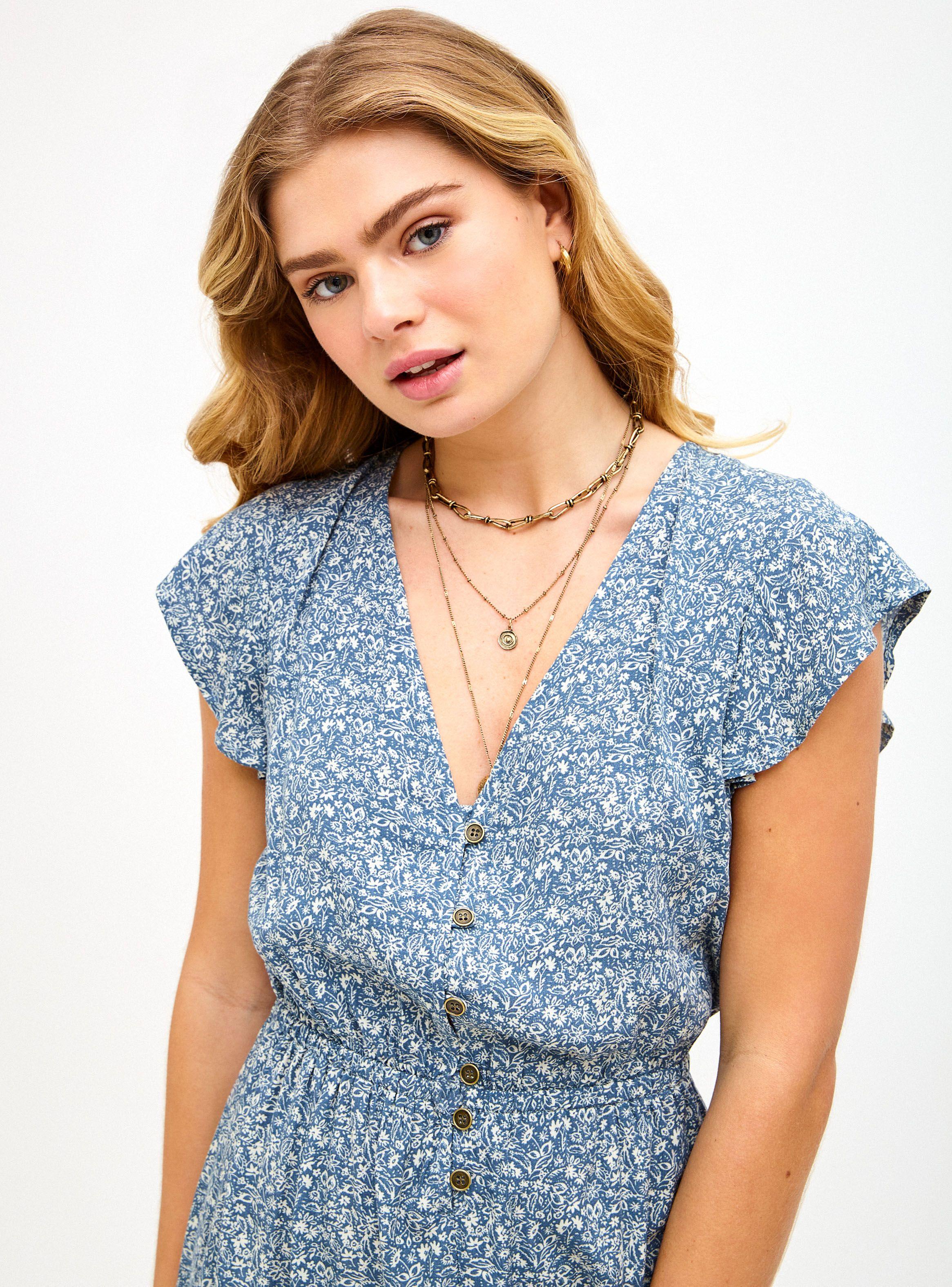 Enterito Escote V Full Print Corte en Cintura y Botones Delanteros-2