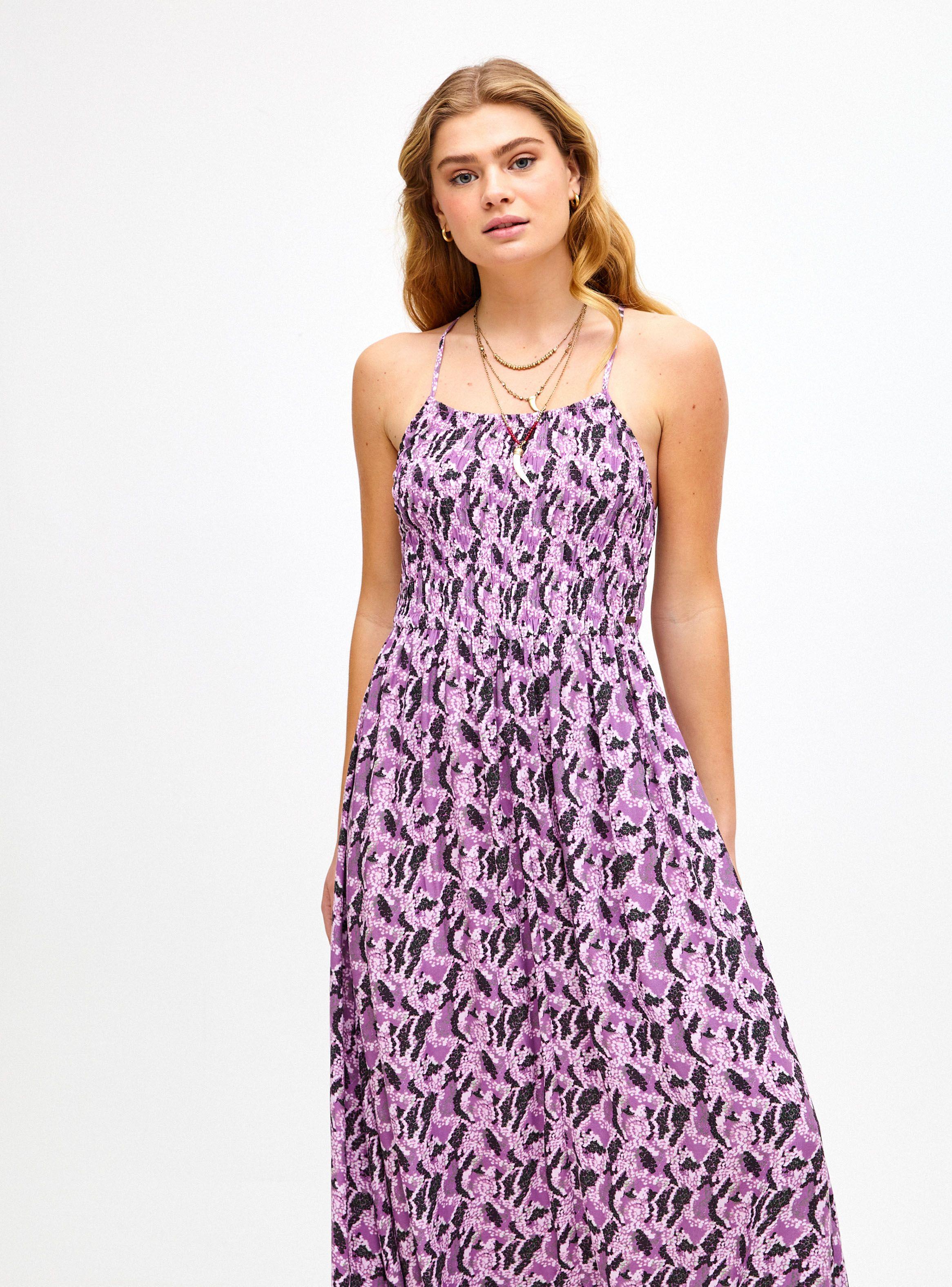 Vestido Largo Full Estampado sin Mangas con Panal en el Top-2