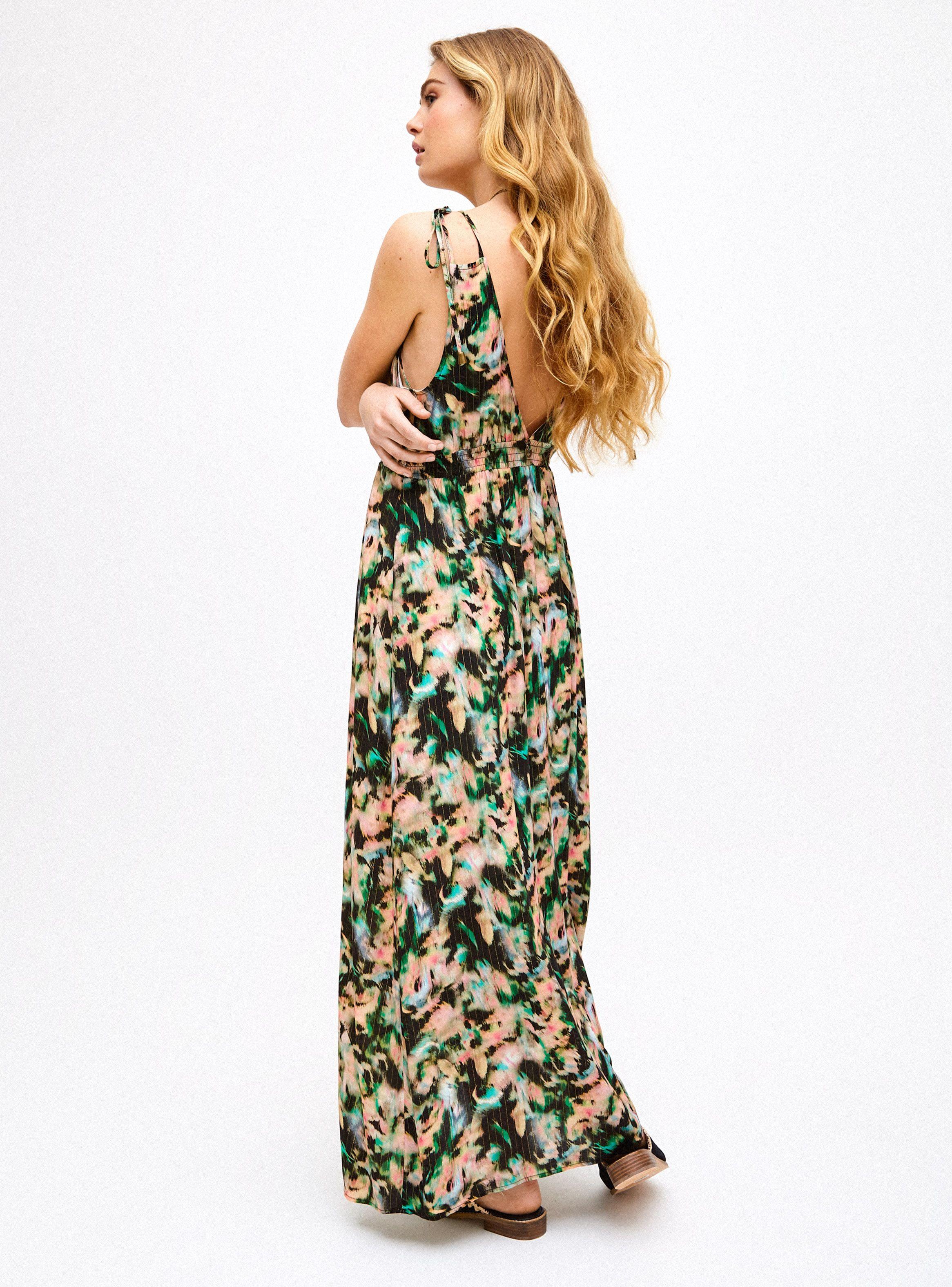 Vestido Largo Full Estampado con Corte en Cintura y Amarras-1