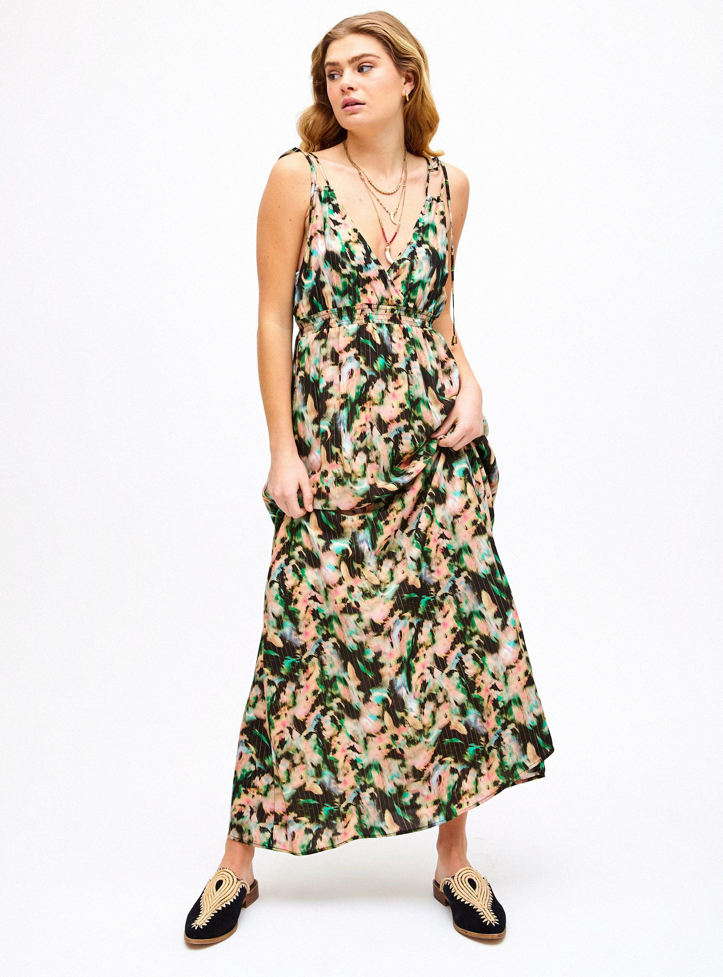 Vestido Largo Full Estampado con Corte en Cintura y Amarras-3