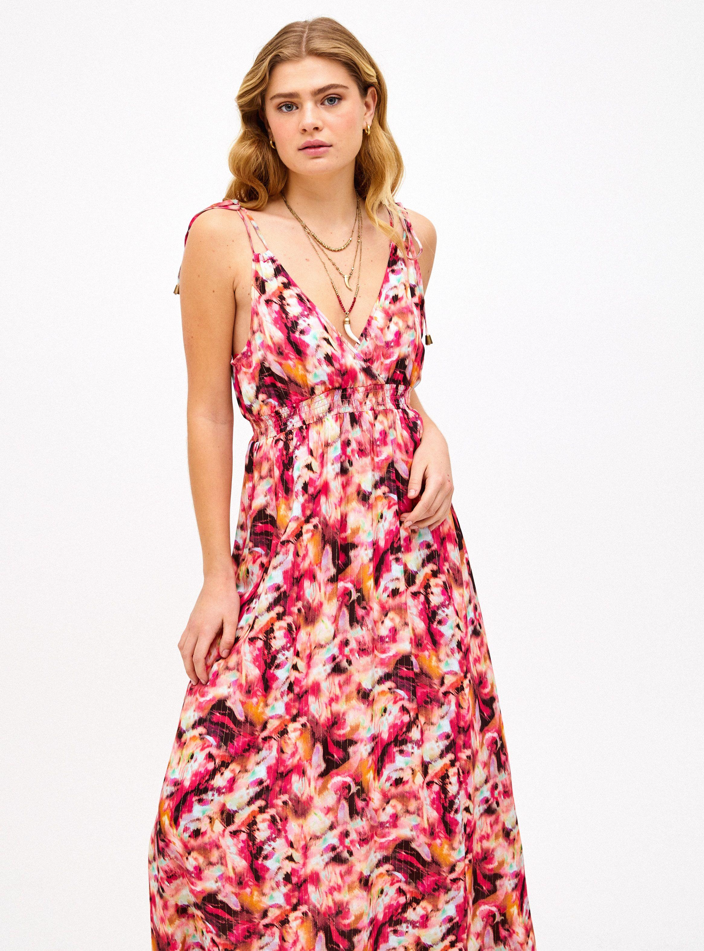 Vestido Largo Full Estampado con Corte en Cintura y Amarras-0