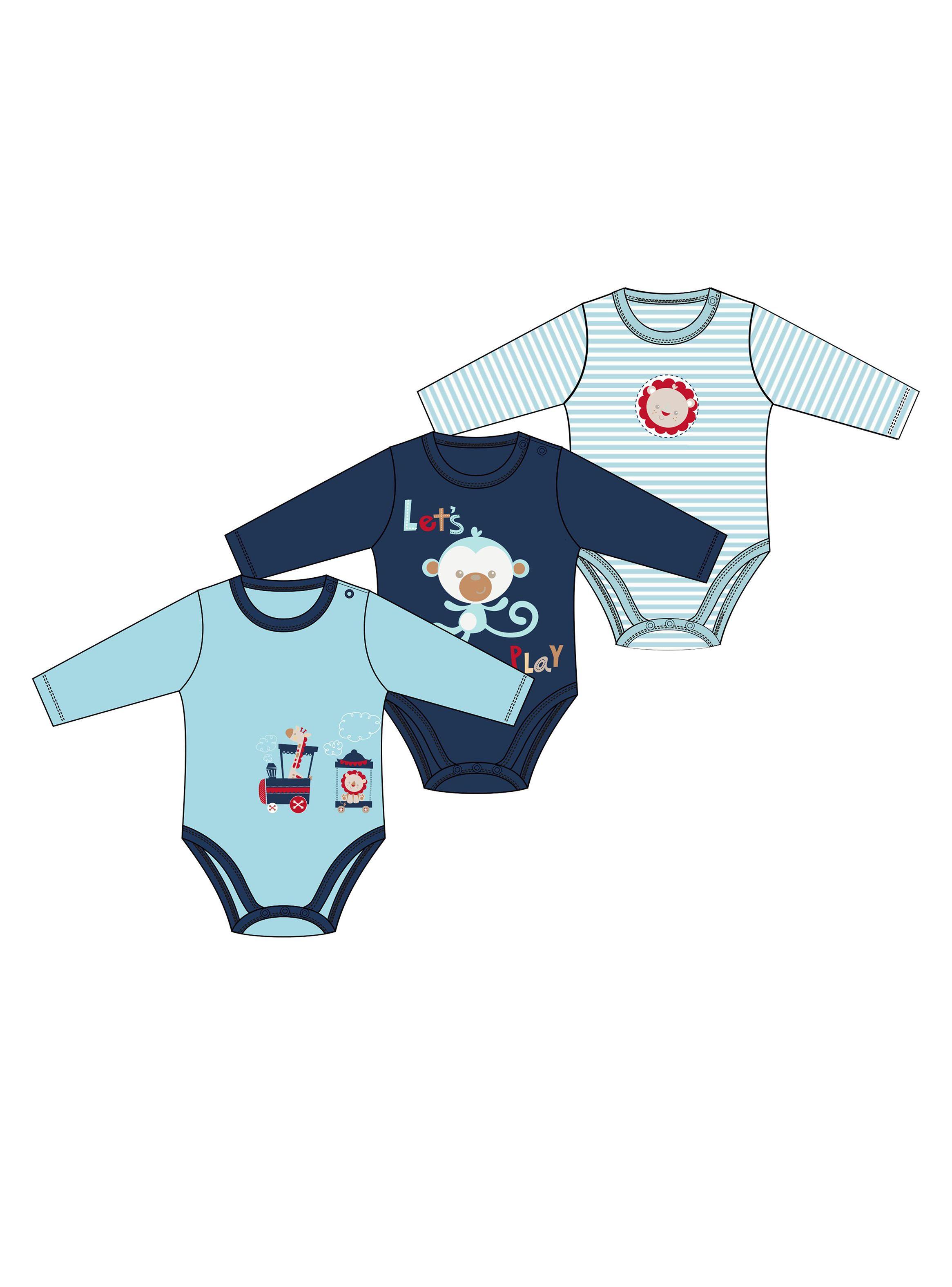 Pack 3 Bodys Manga Larga Cotton Bebé Mota-0