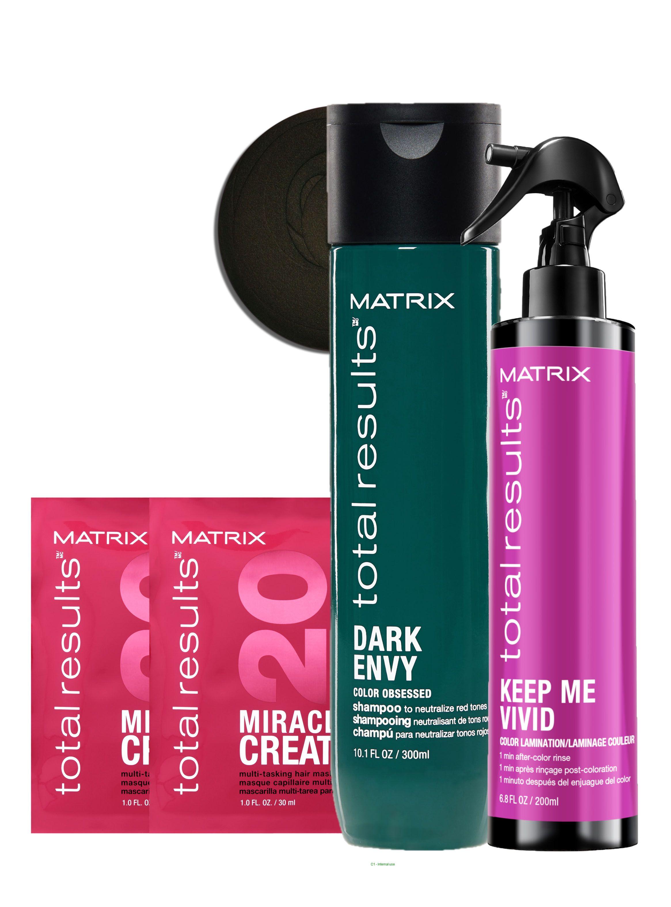 Set Matrix Neutralización Tonos Rojizos Shampoo 300 ml Dark Envy + Spray 200 ml Keep Me Vivid + 2 Máscaras 30 ml Miracle Creator-0