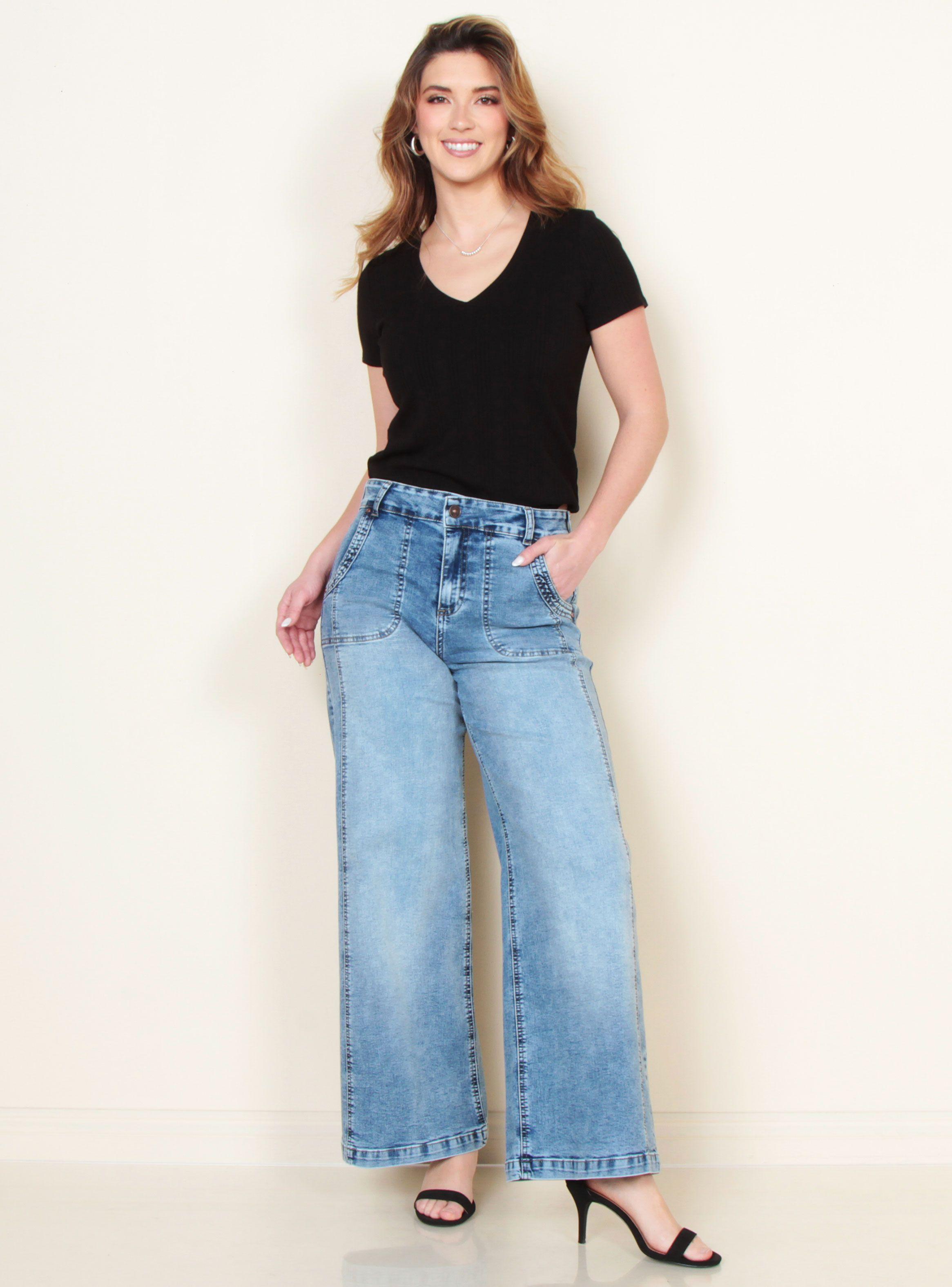 Jeans Cargo Wide Leg Tiro Alto Pretina Interna-3