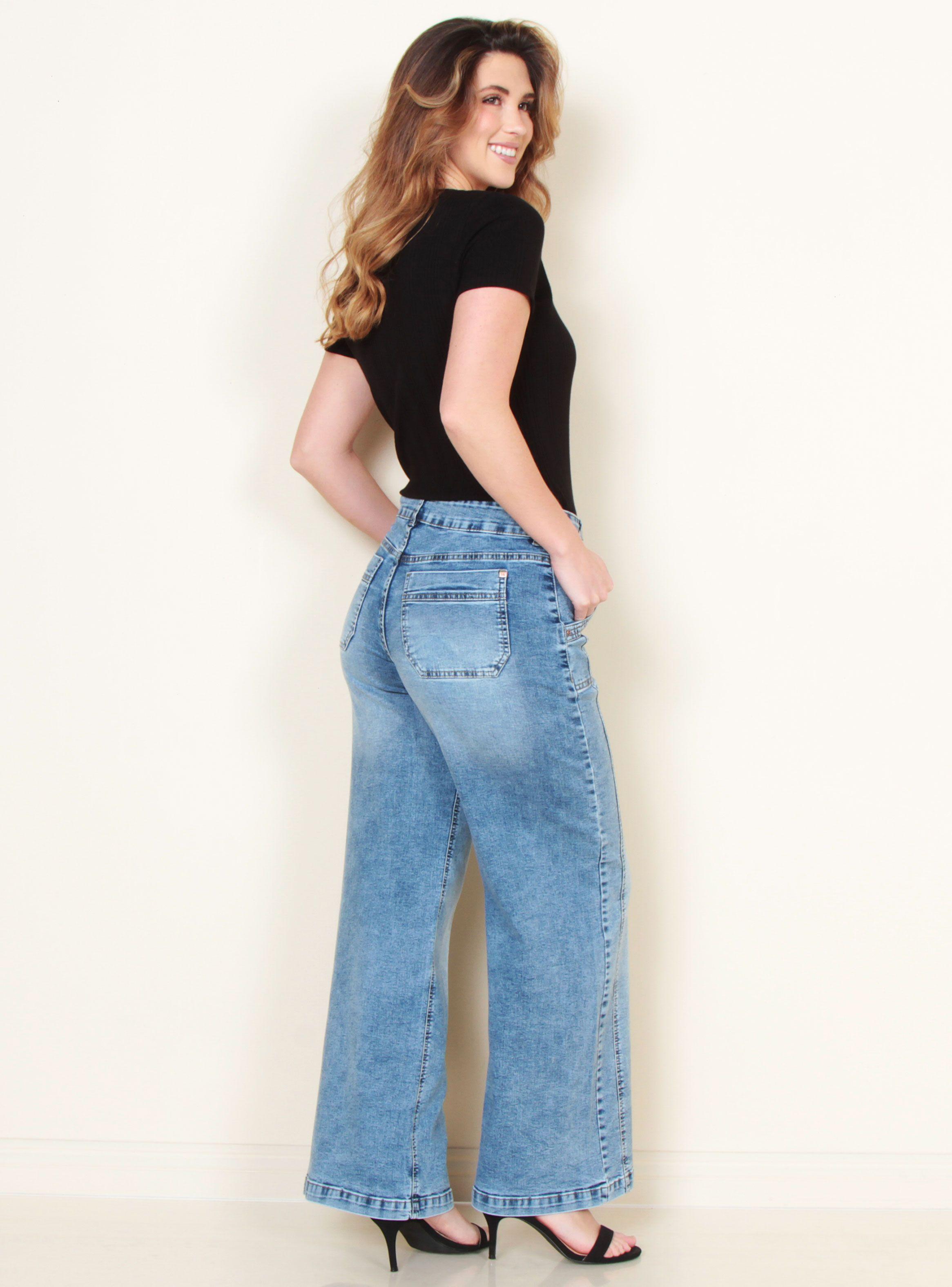 Jeans Cargo Wide Leg Tiro Alto Pretina Interna-4