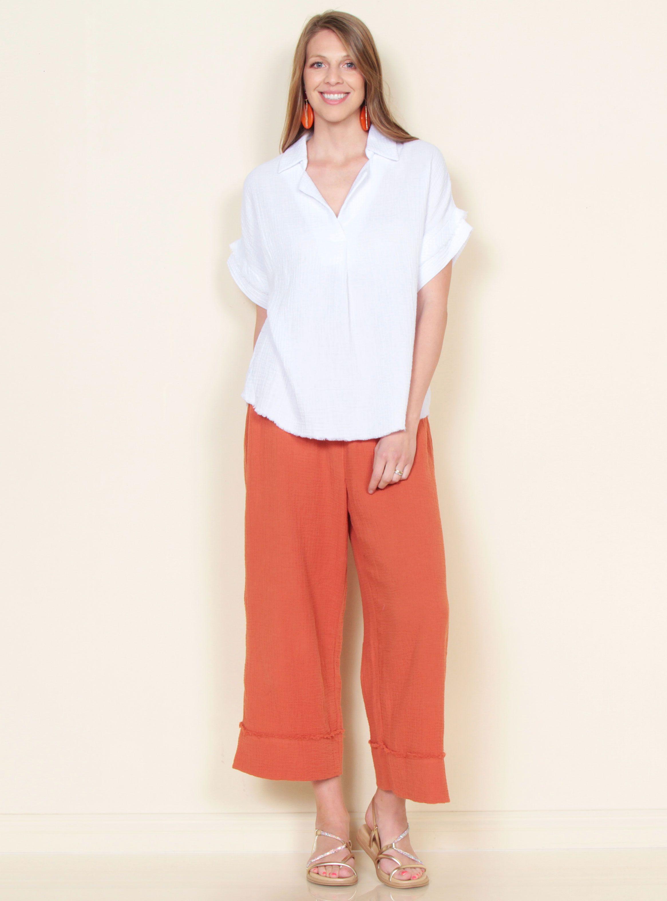 Blusa Manga Corta Sólida Escote en V-3