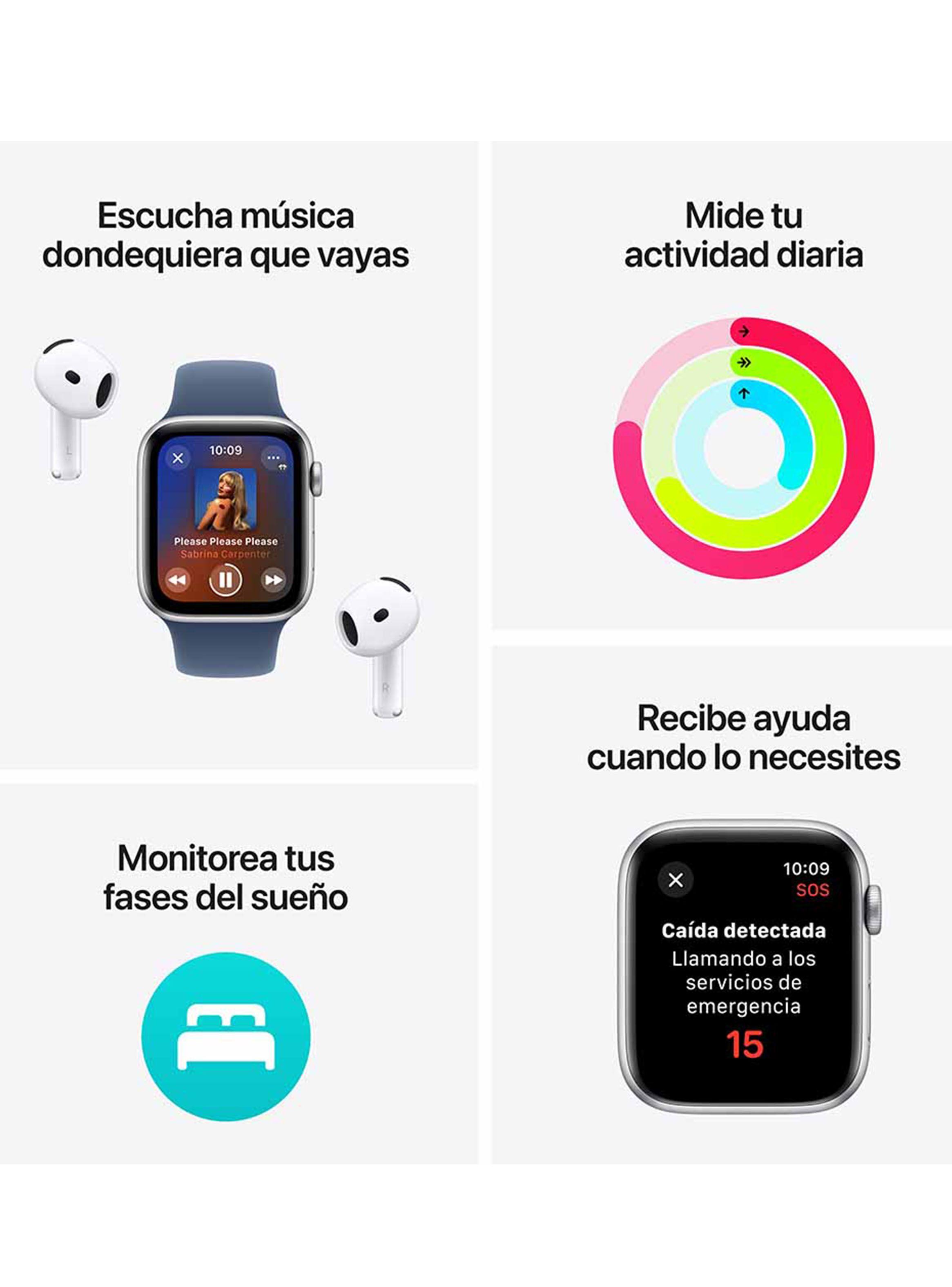 Apple Watch SE GPS Caja Aluminio Plata 40mm Correa Loop Deportiva Azul Nube-2