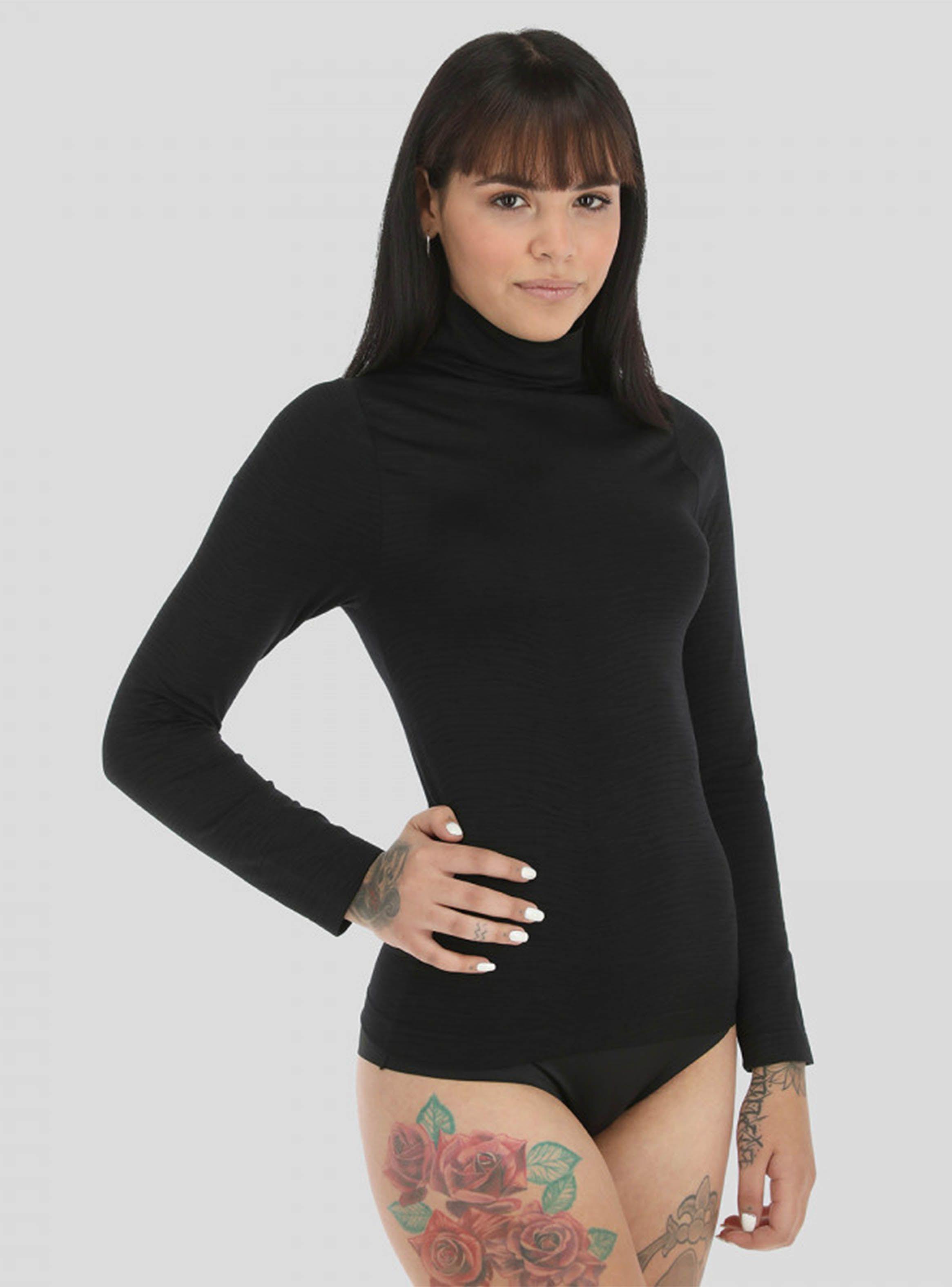 Camiseta Manga Larga y Cuello Alto Microfibra Flores-0