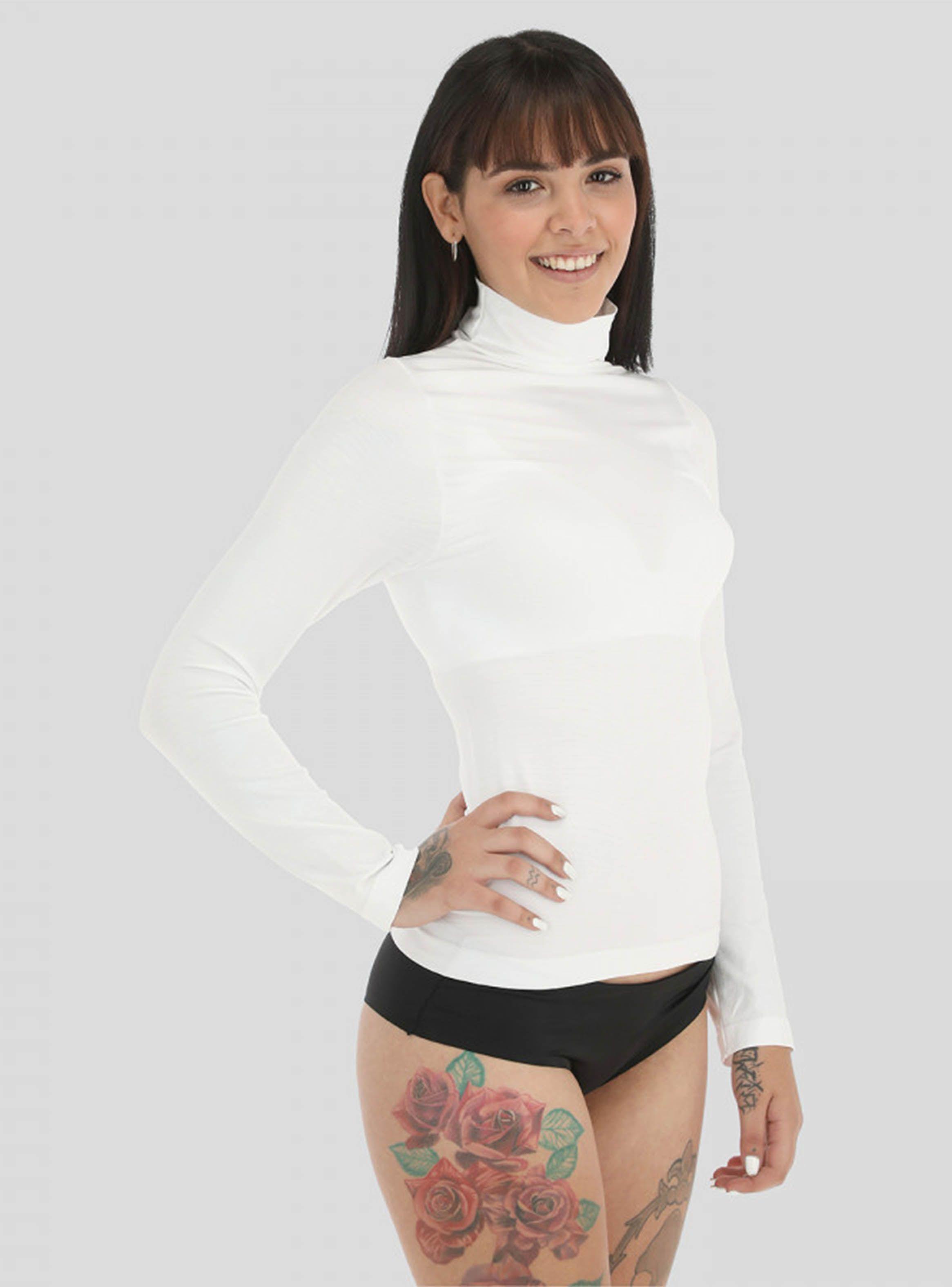 Camiseta Manga Larga y Cuello Alto Microfibra Flores-0