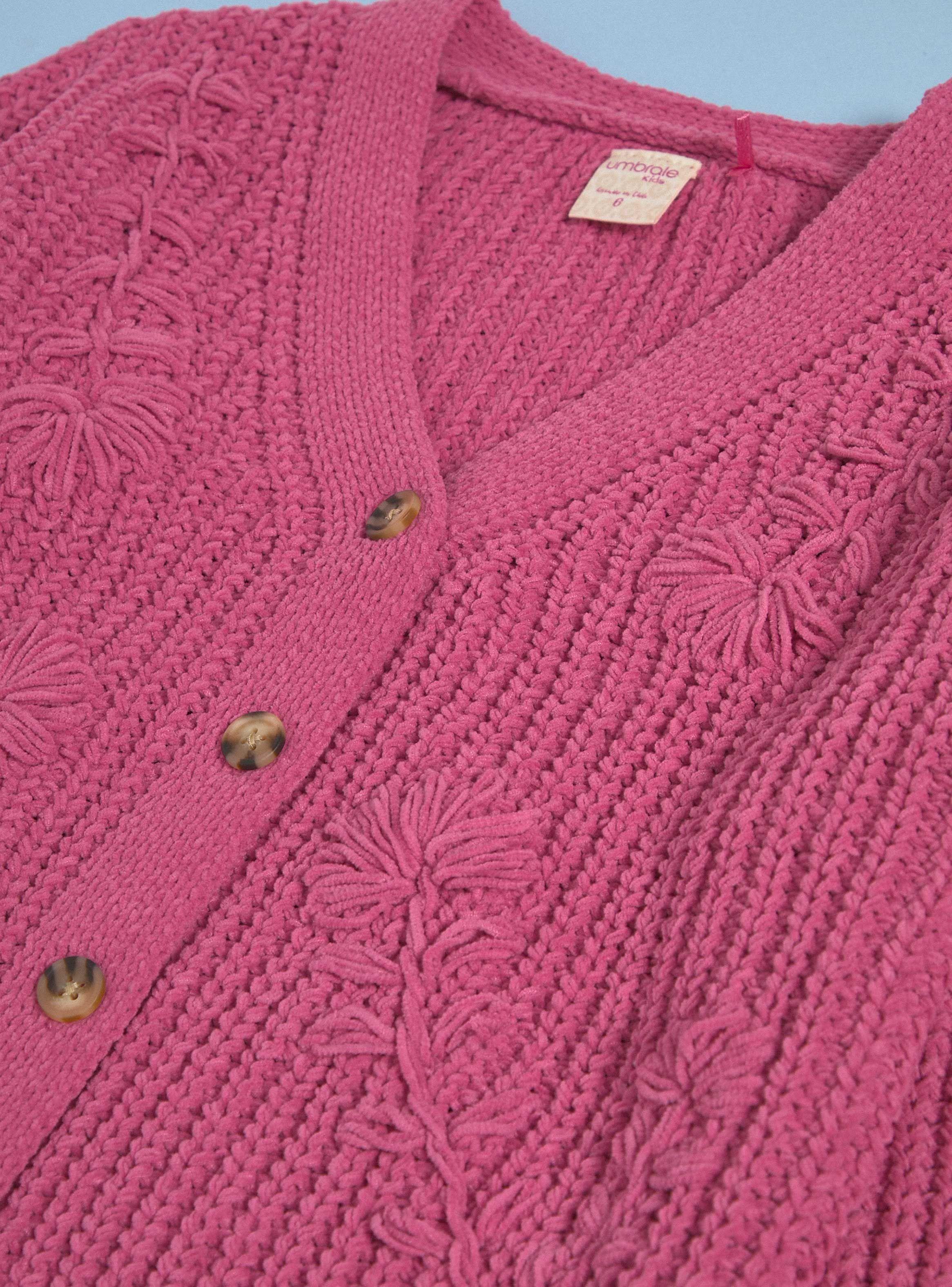 Chaleco Chenille con Flores Bordadas Abotonado-4