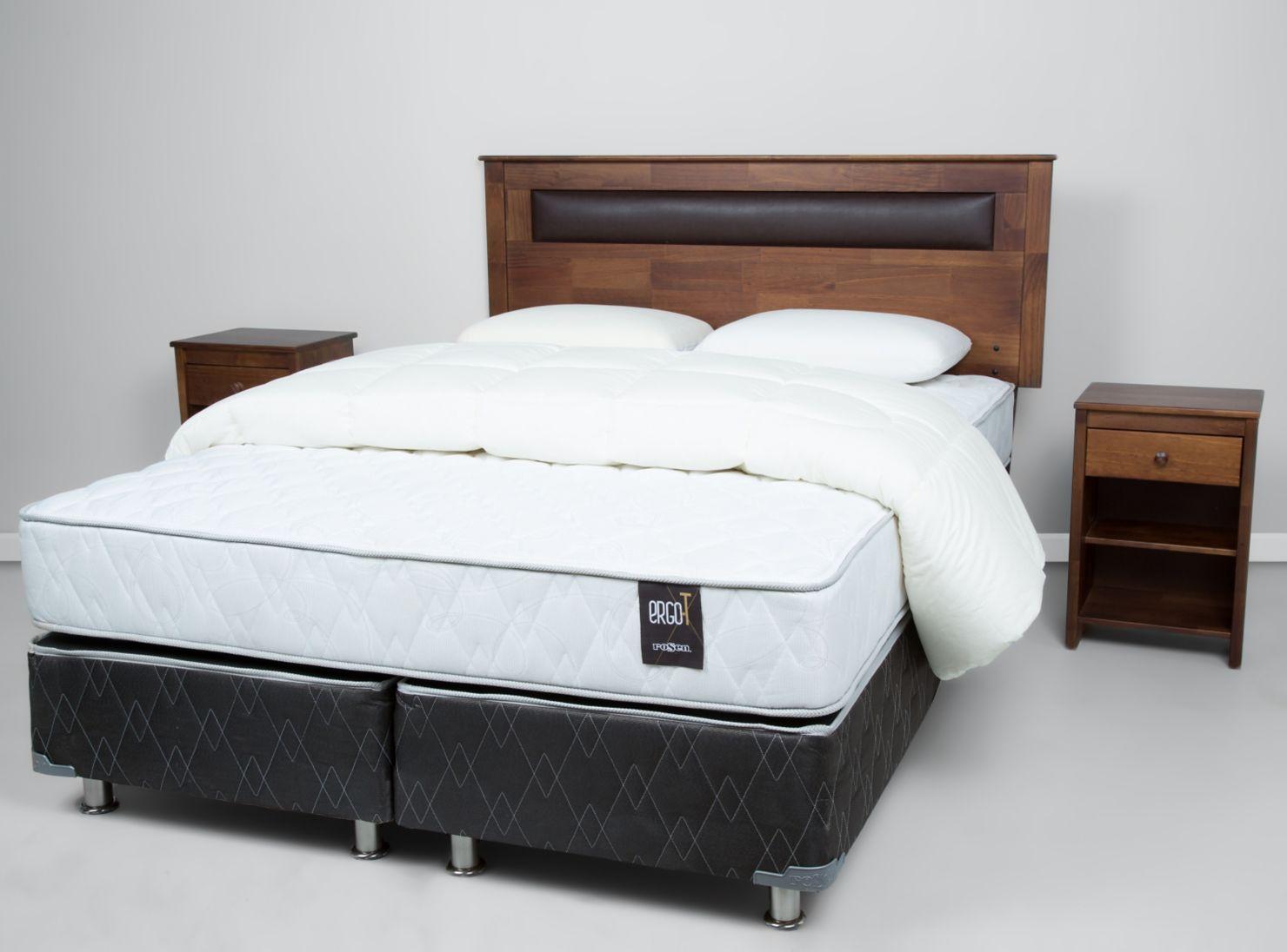 Box Spring Ergo T 2 Plazas Base Dividida + Set Muebles Ferrara + Plumón + Almohadas Memory Max-1
