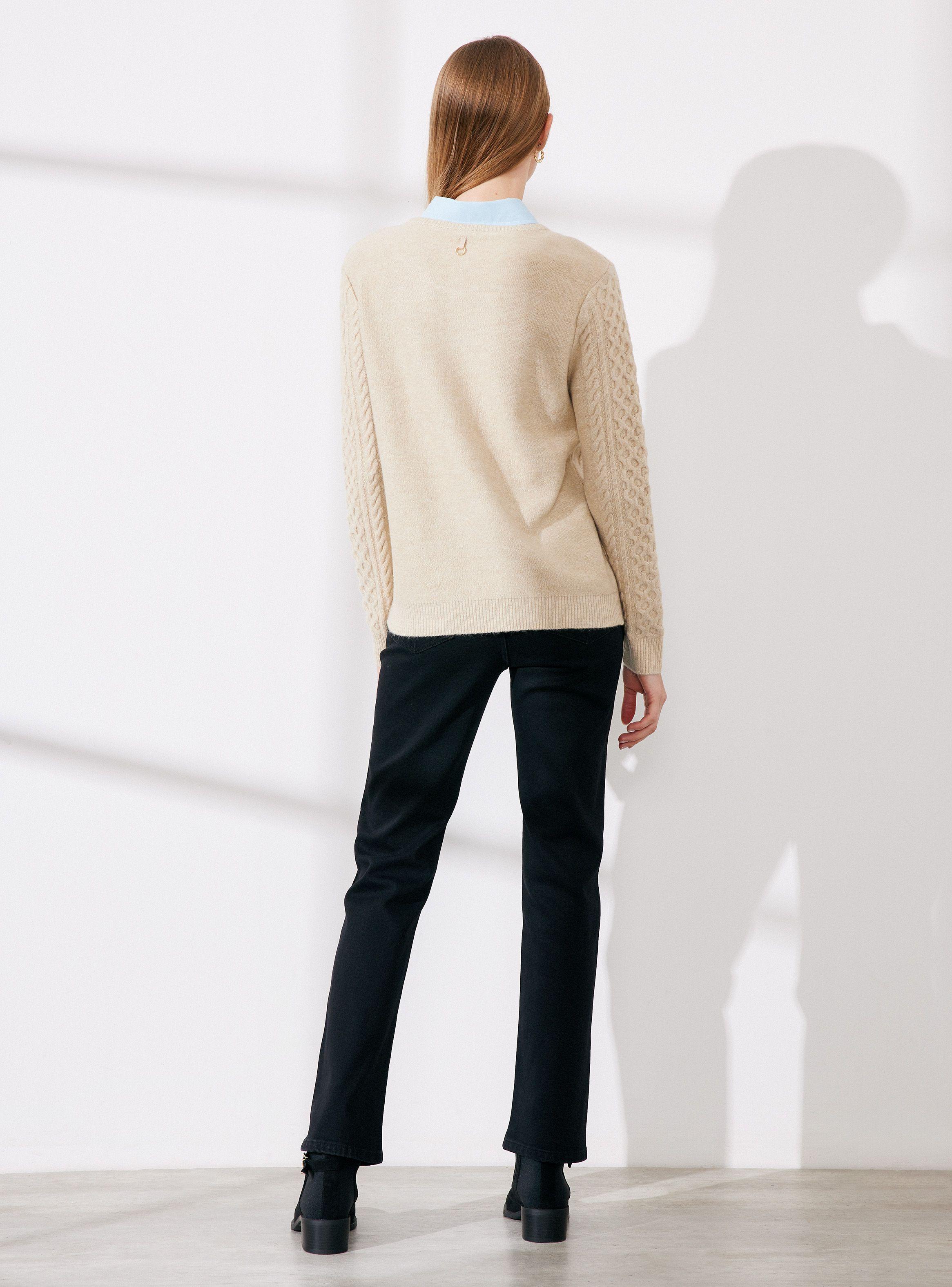 Sweater Trenzado con Cuello Camisero Sobrepuesto-5