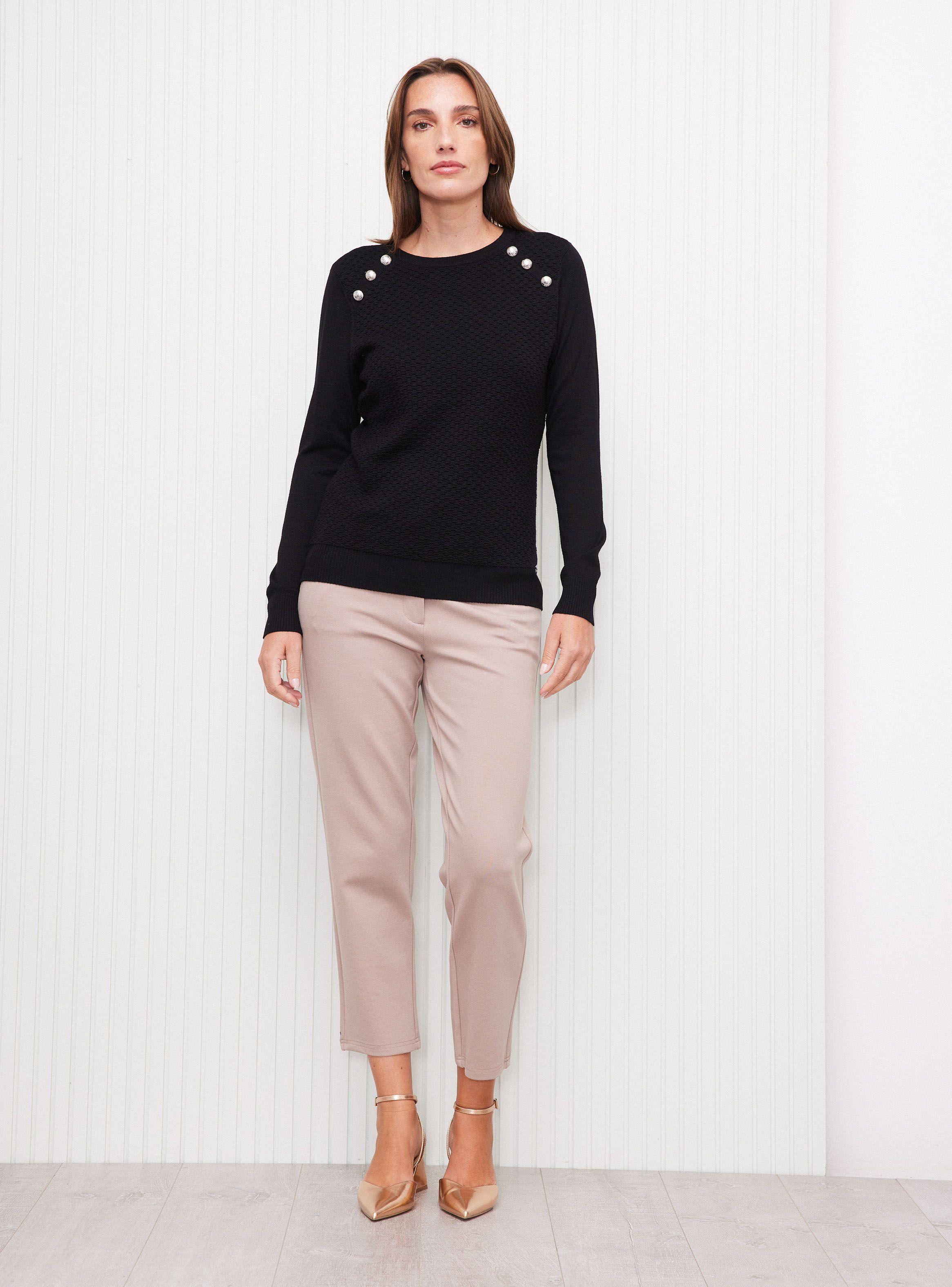 Sweater Cuello Redondo Textura Frontal Botones Metálicos-4