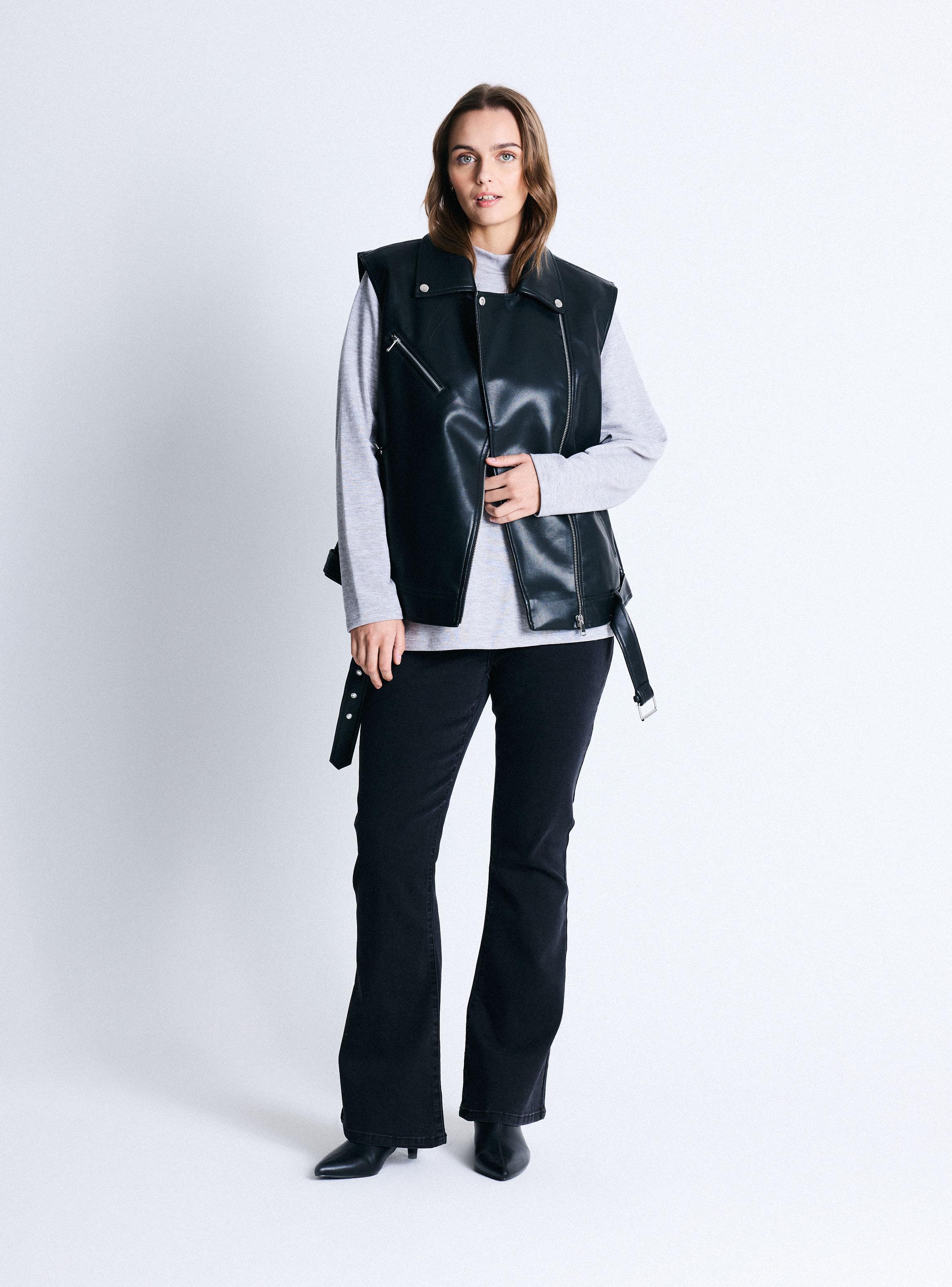 Chaqueta Biker de Cuero Sintético sin Mangas-4