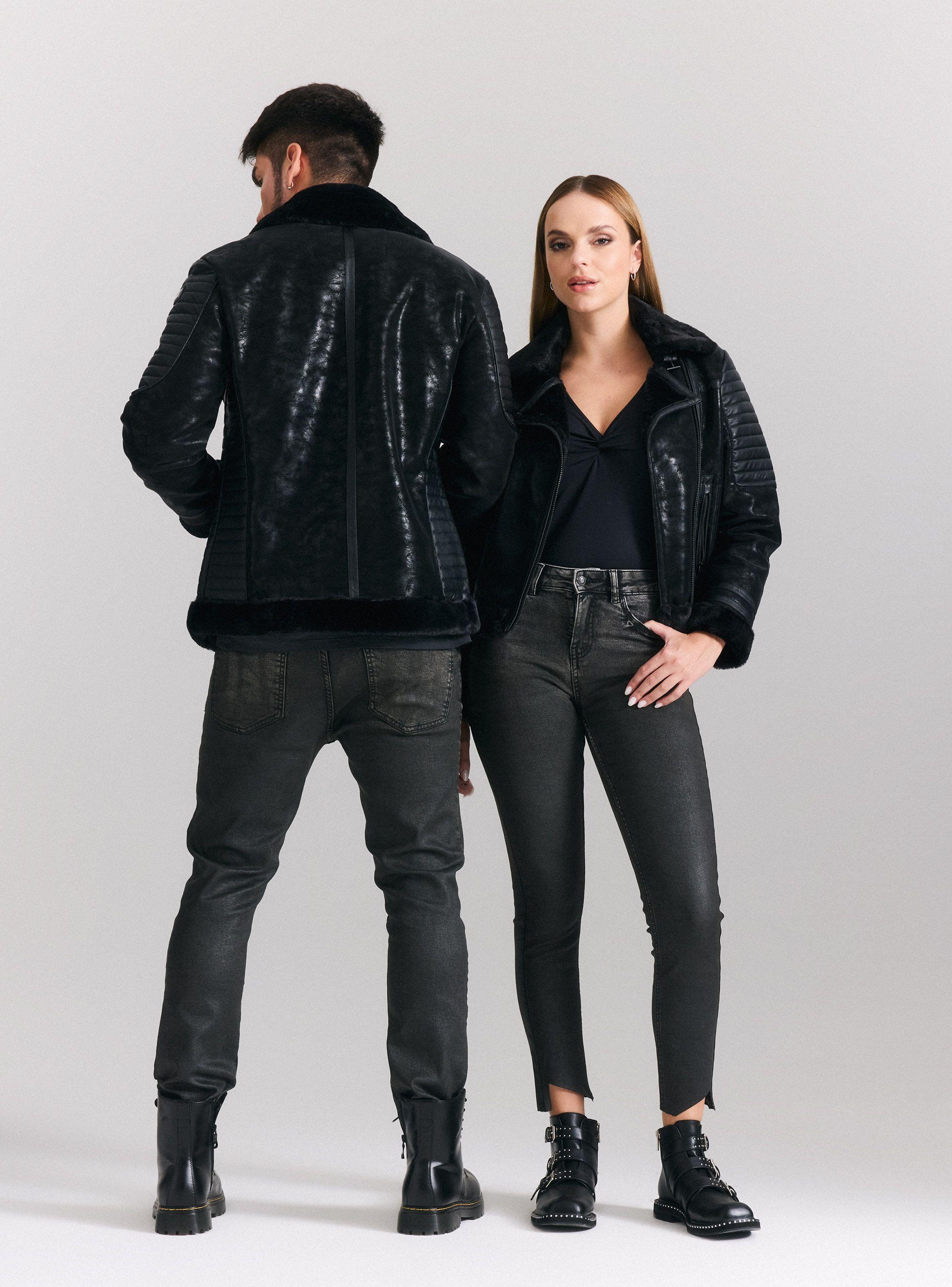 Chaqueta Aviadora Biker Ecocuero Texturado-5