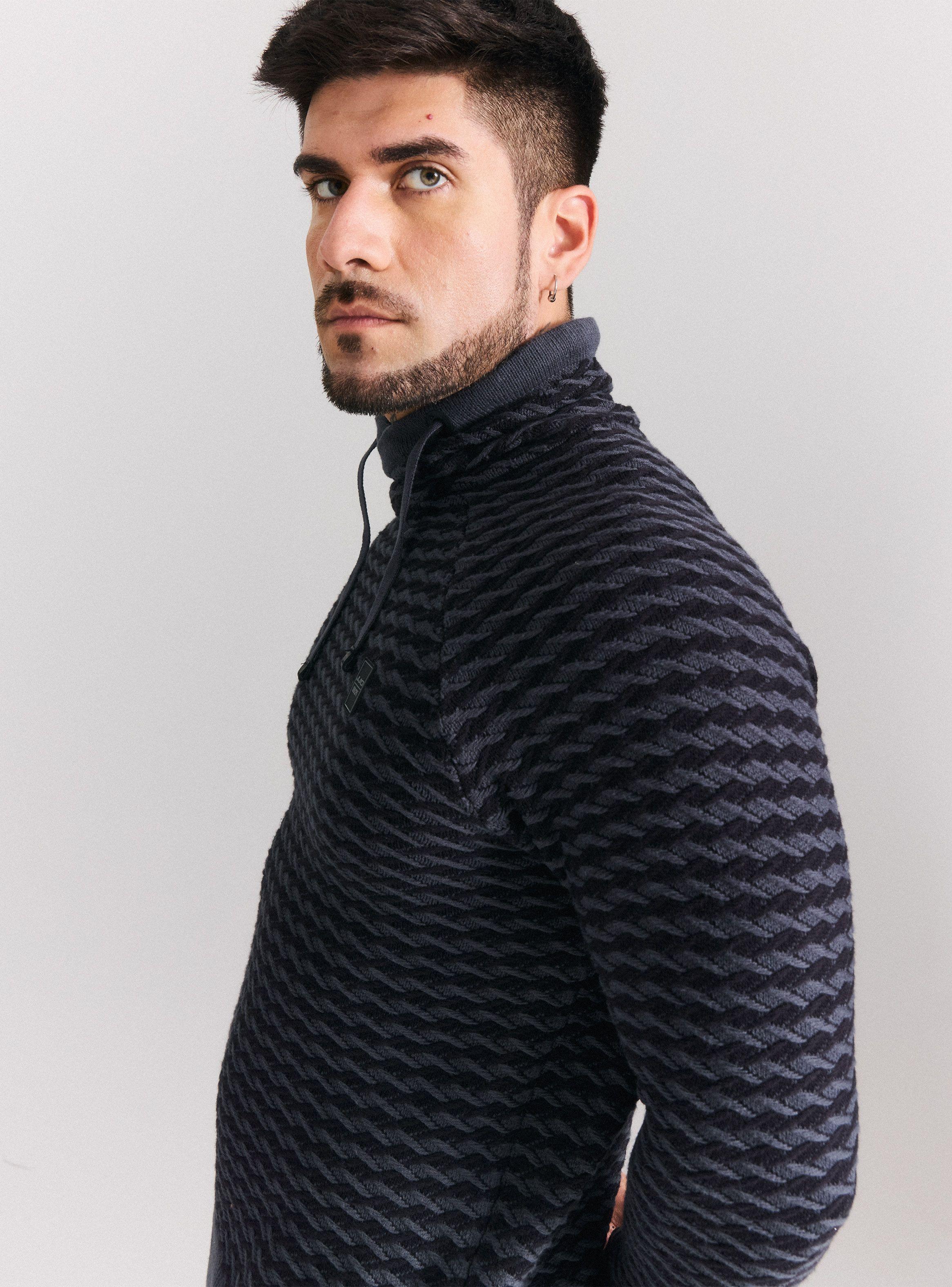 Sweater Cuello Alto Cruzado Punto Bicolor-3