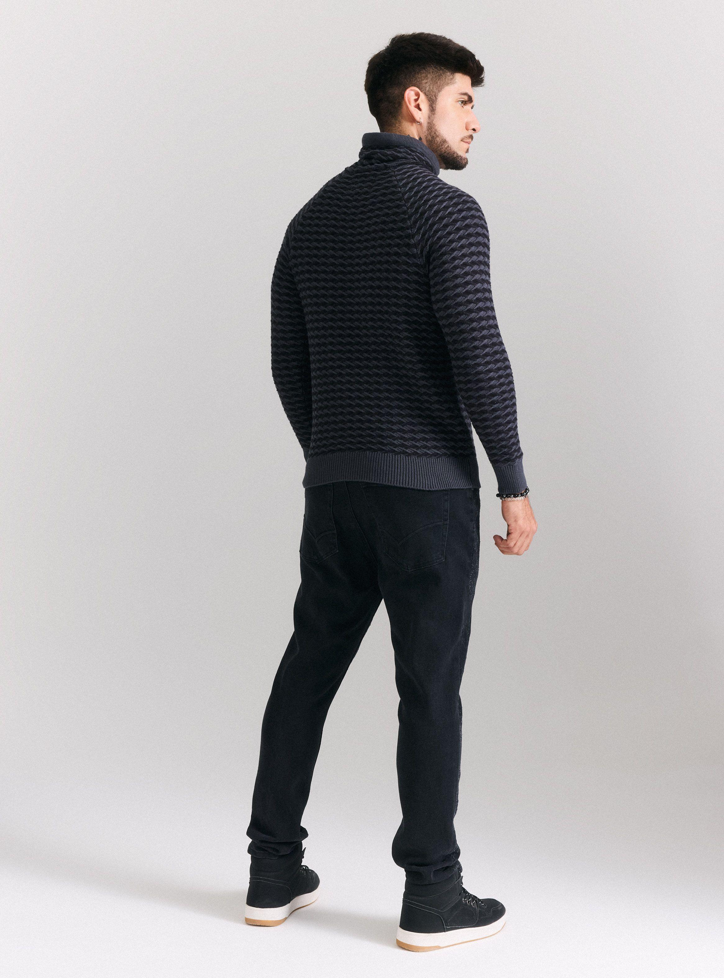 Sweater Cuello Alto Cruzado Punto Bicolor-5