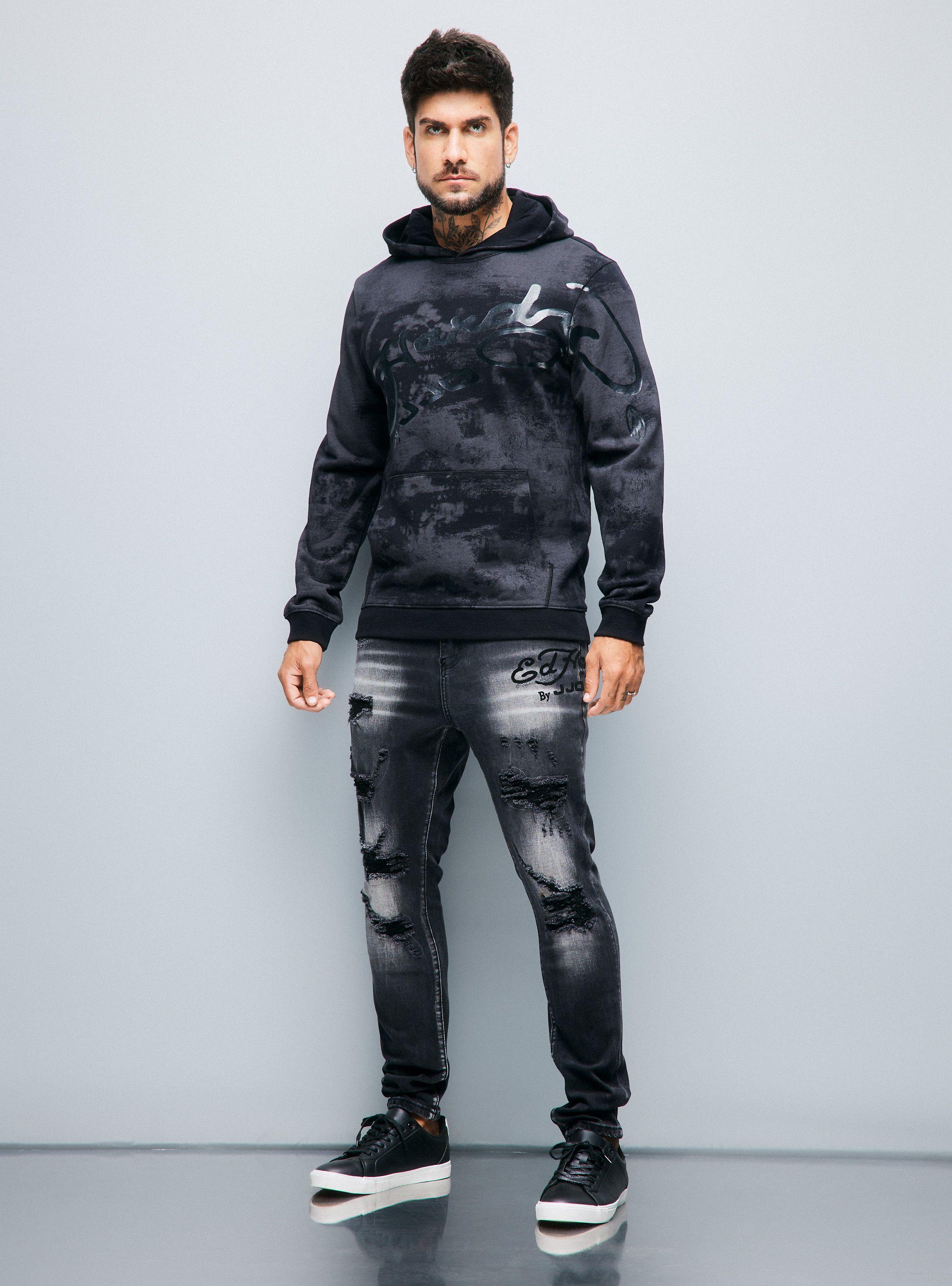 Polerón Ed Hardy con Capucha Estampado Manchado-4