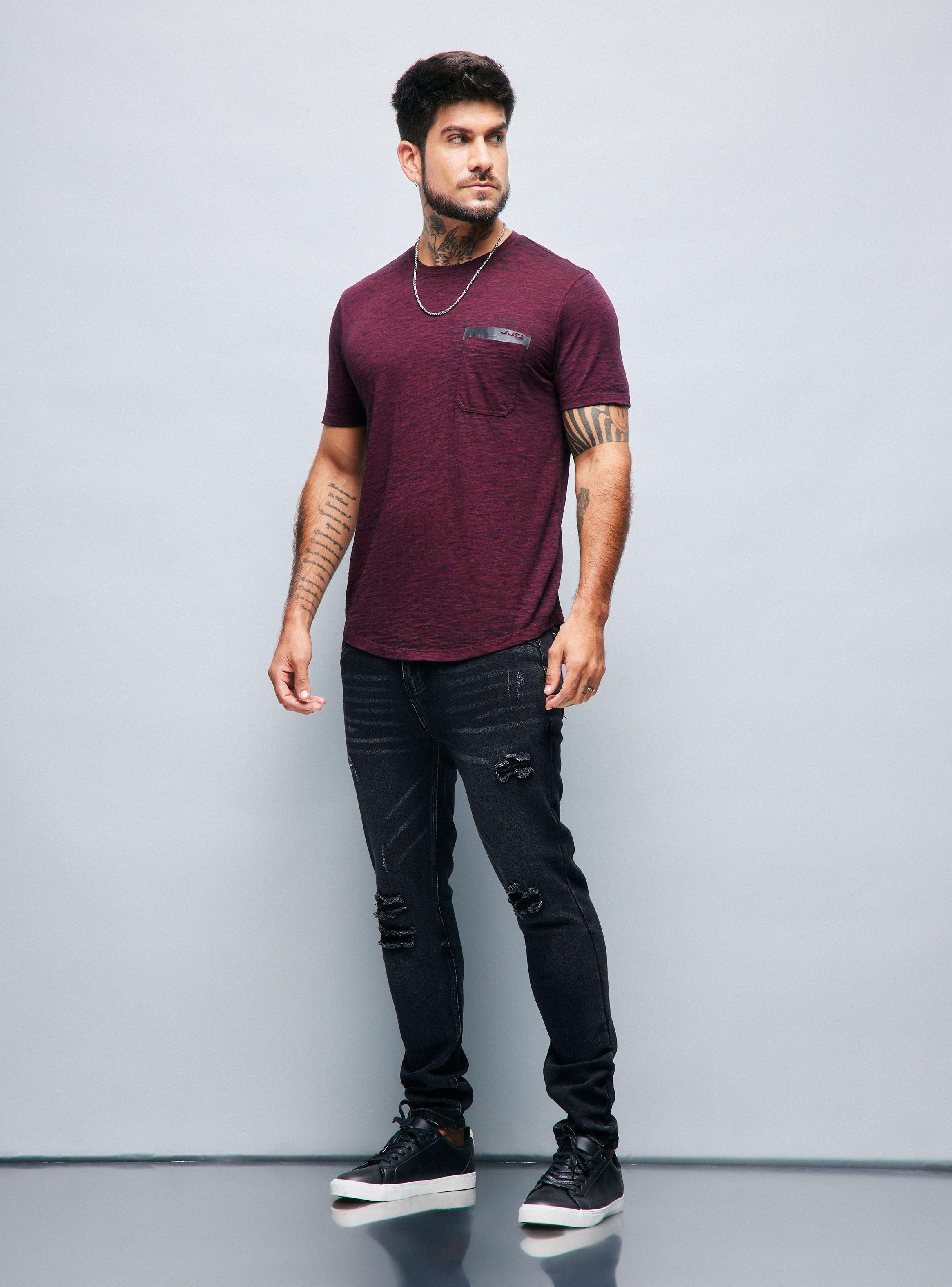 Polera Long Fit Tela Desgastada con Bolsillo-4