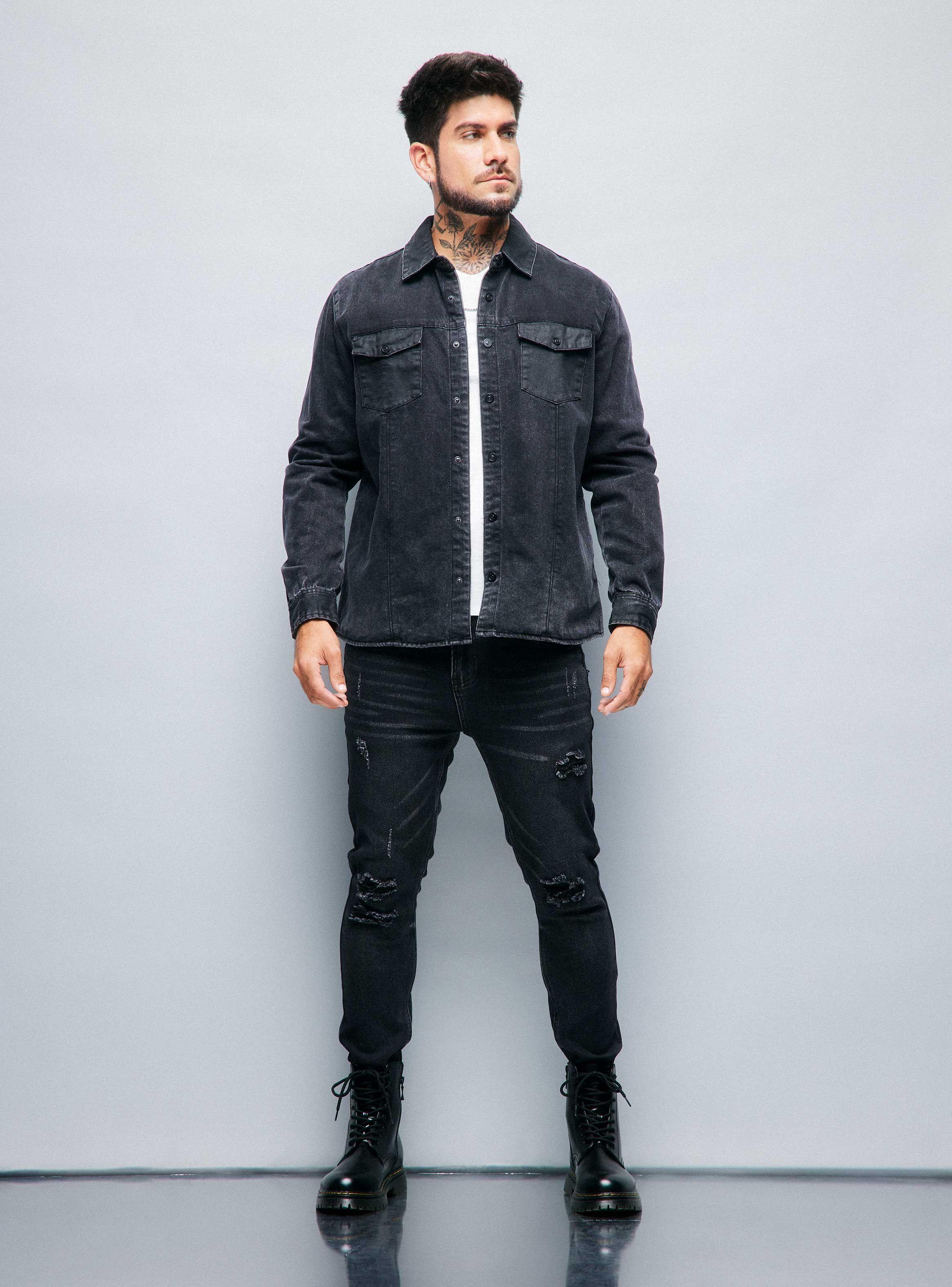 Camisa Sobrecamisa Jeans con Bolsillos Engomados-4
