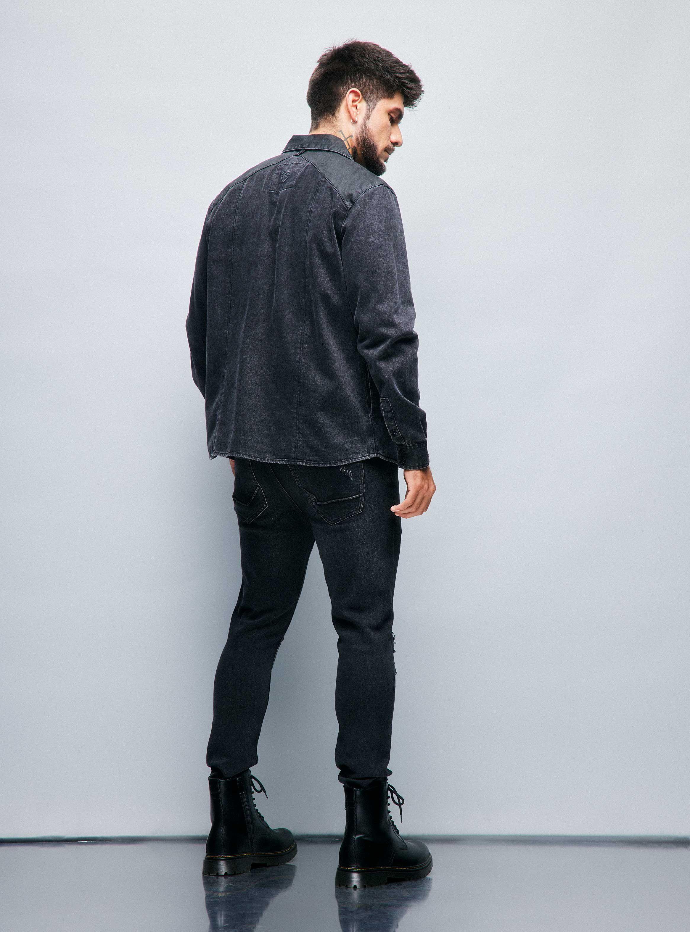 Camisa Sobrecamisa Jeans con Bolsillos Engomados-5