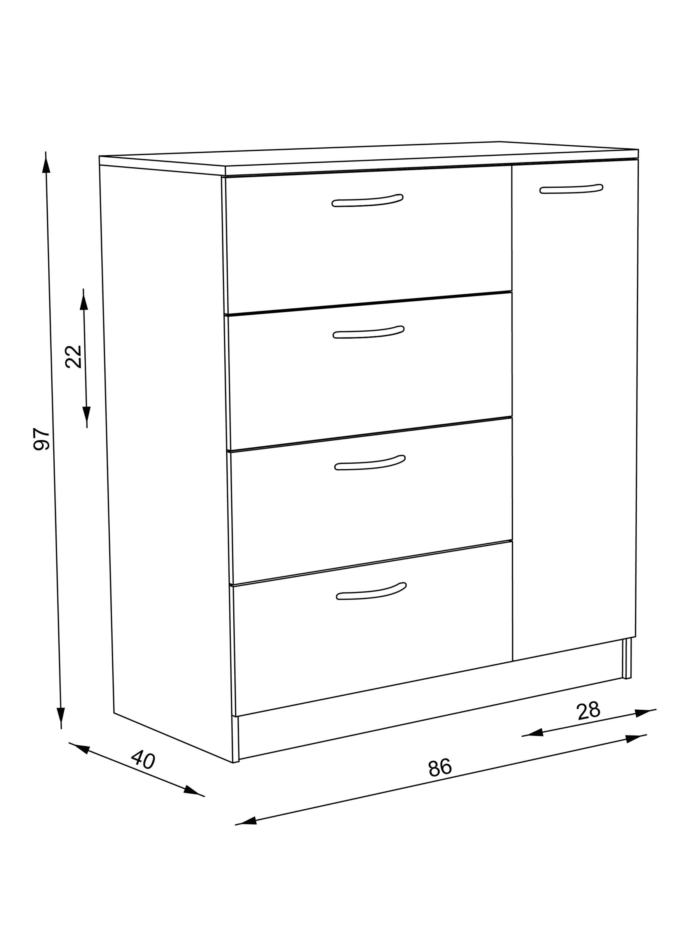 Cómoda 4 Cajones 1 Puerta Bicolor-1