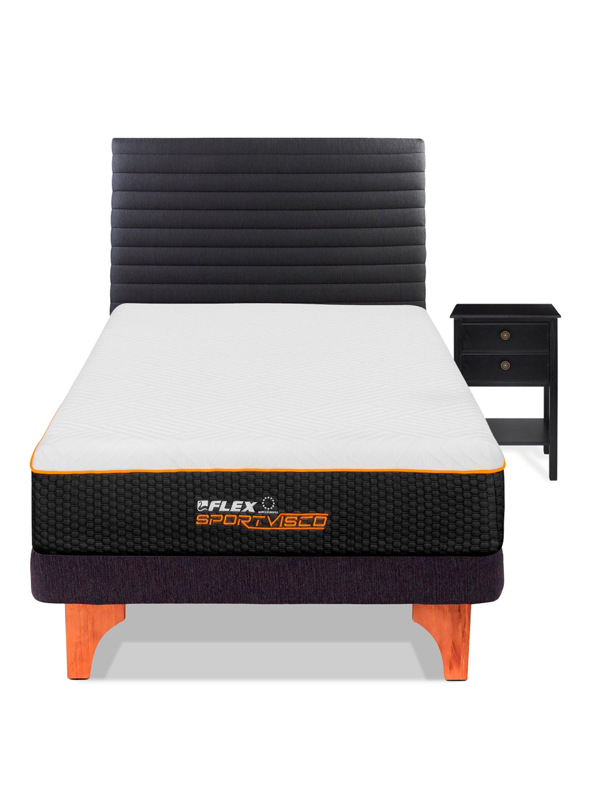 Cama Europea Sport Visco 1.5 Plazas Box + Respaldo Modern + Velador Rover-2