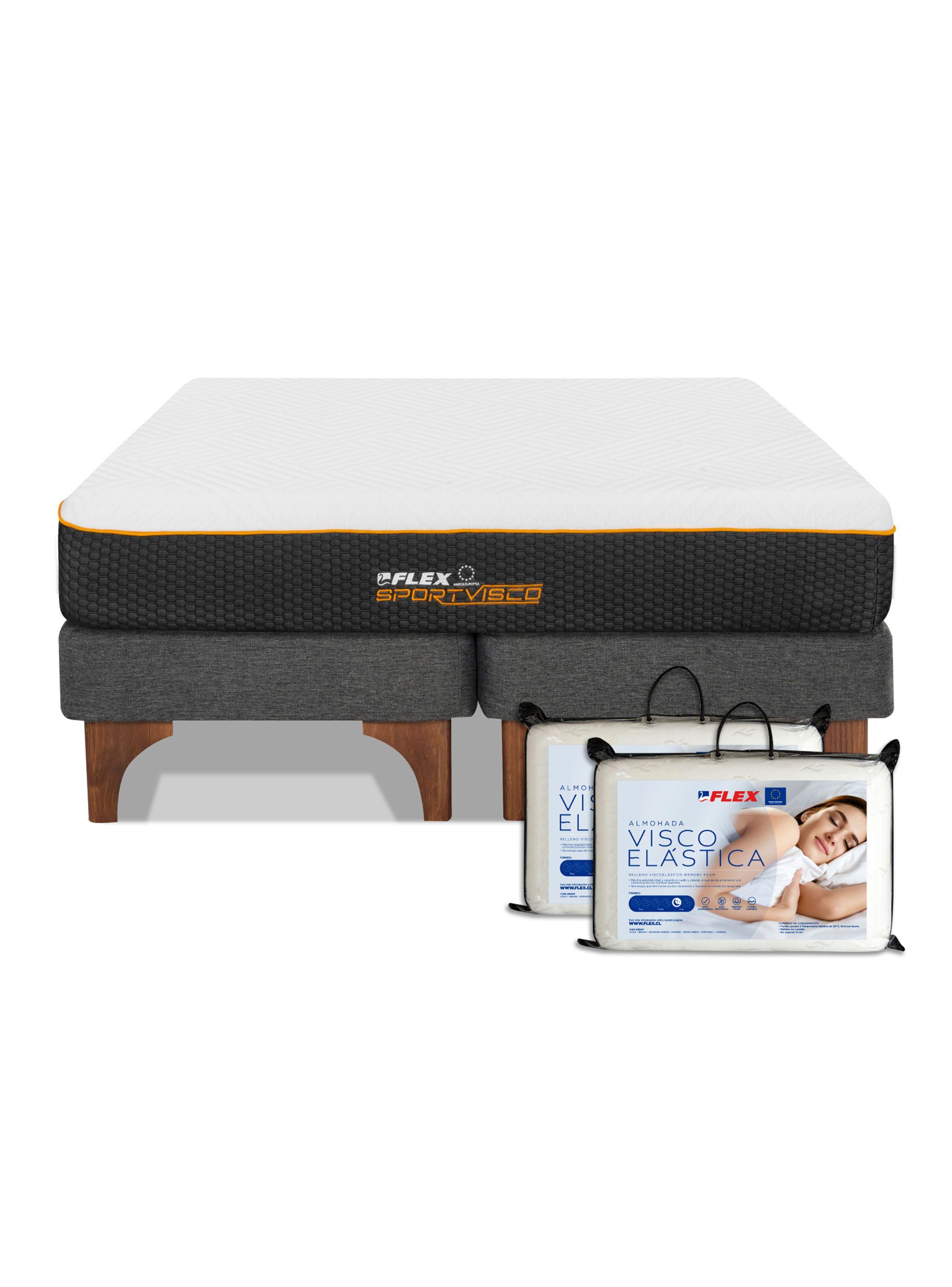 Cama Europea Sport Visco 2 Plazas Base Dividida + Almohadas Viscoelastica-2