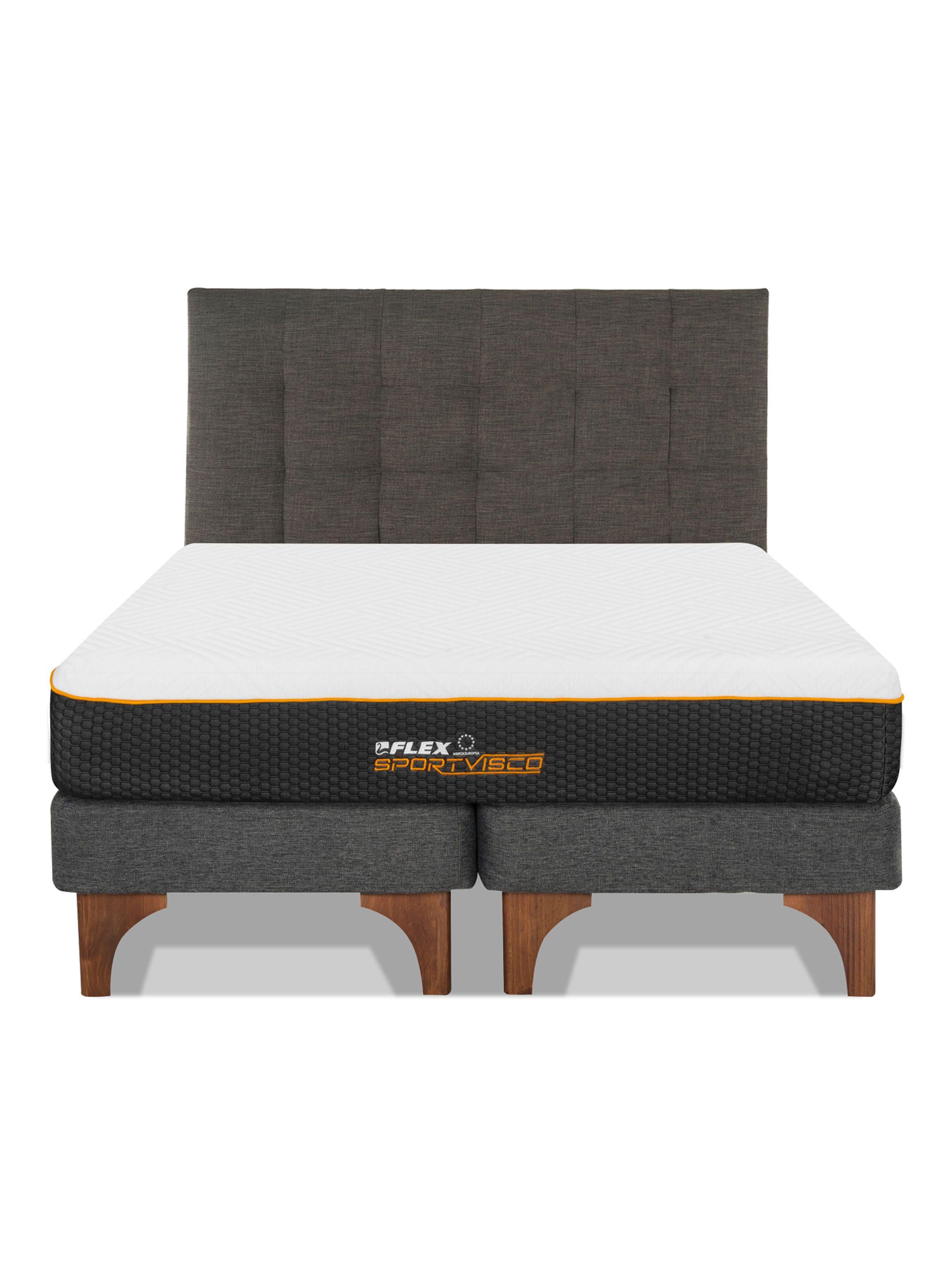 Cama Europea Sport Visco 2 Plazas Base Dividida + Respaldo Design Grafito-2