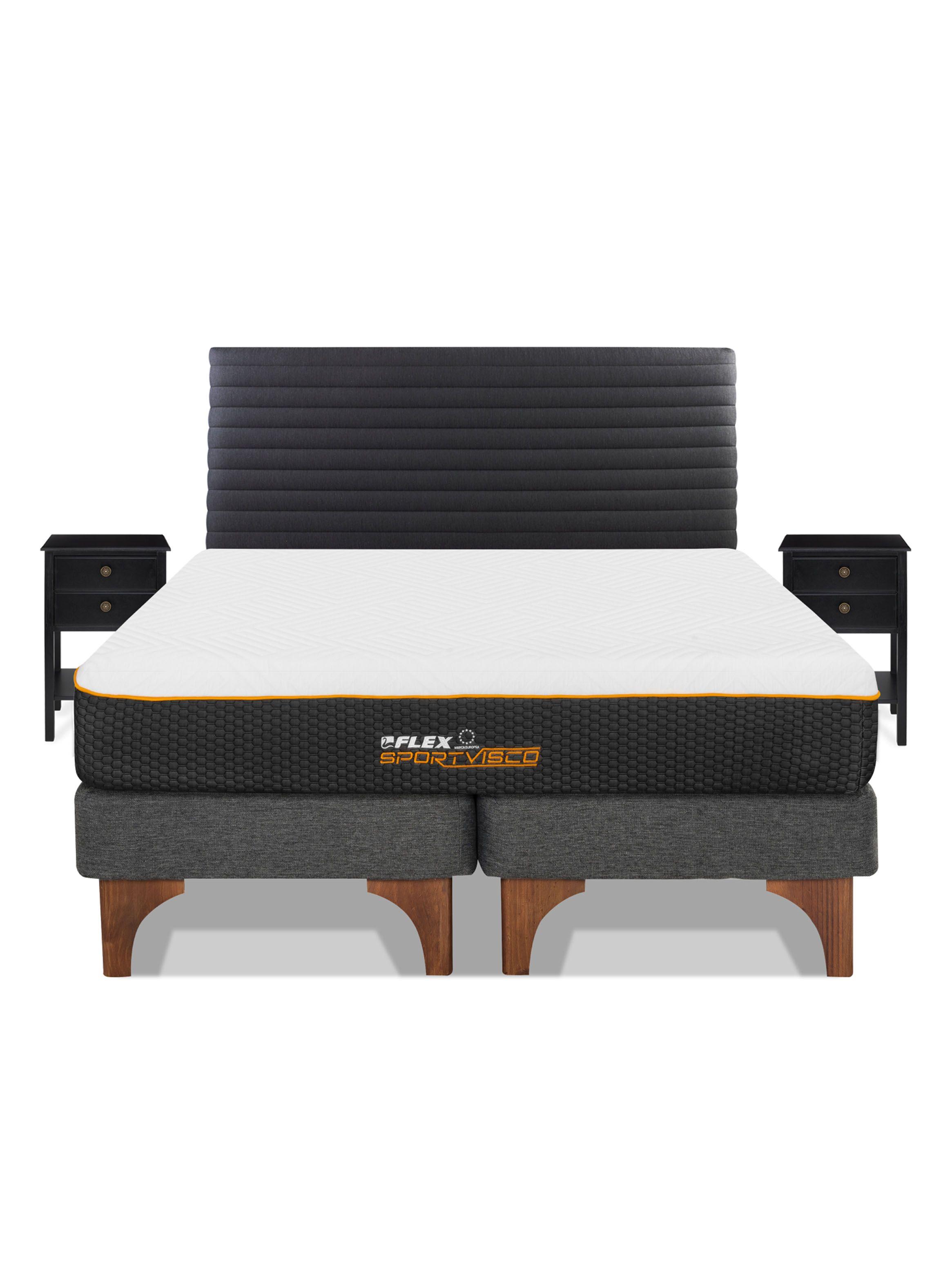 Cama Europea Sport Visco King + Respaldo Modern + Veladores Rover-2