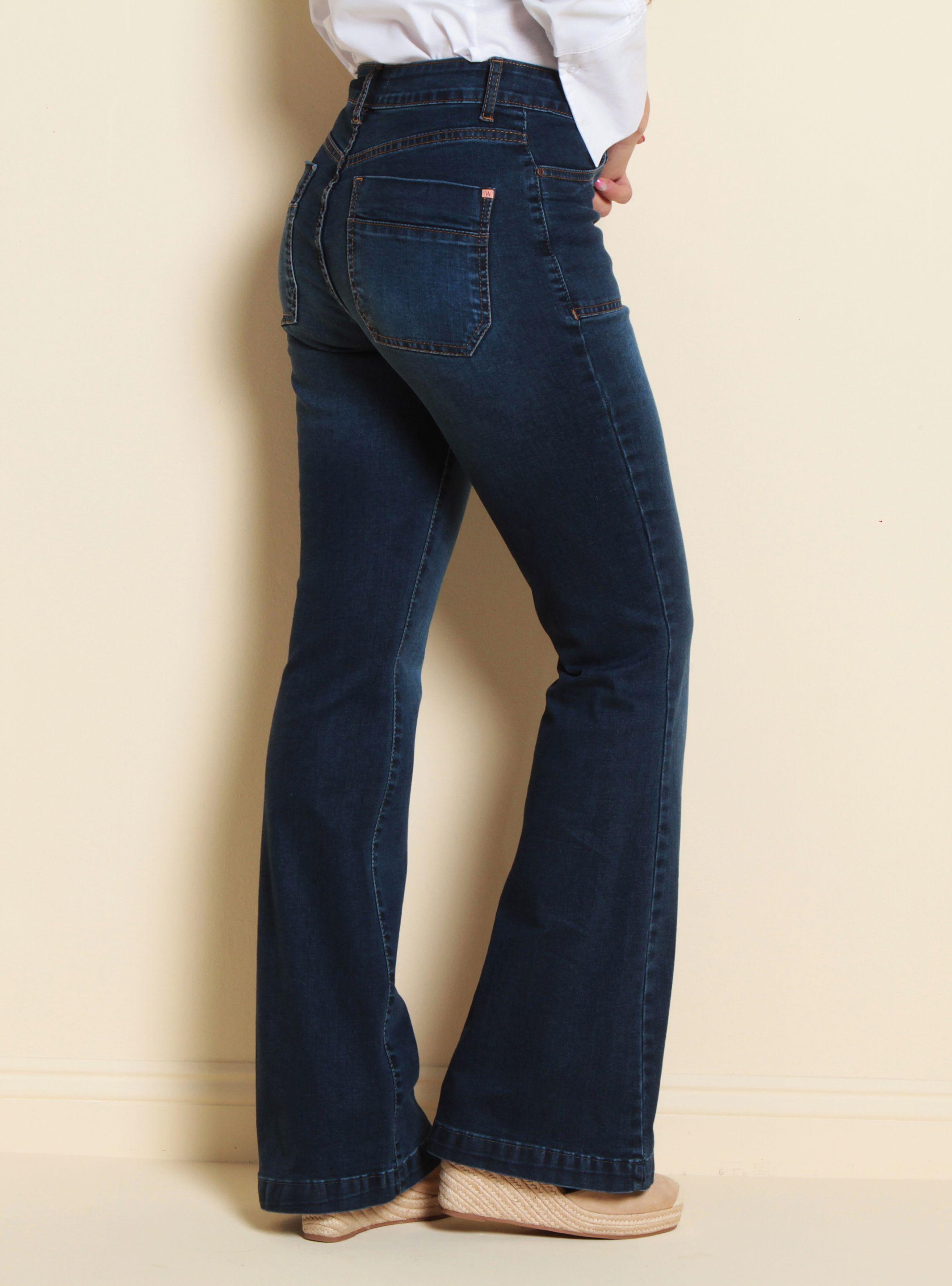 Jeans Flare Fit Cargo Tiro Alto Pretina-1