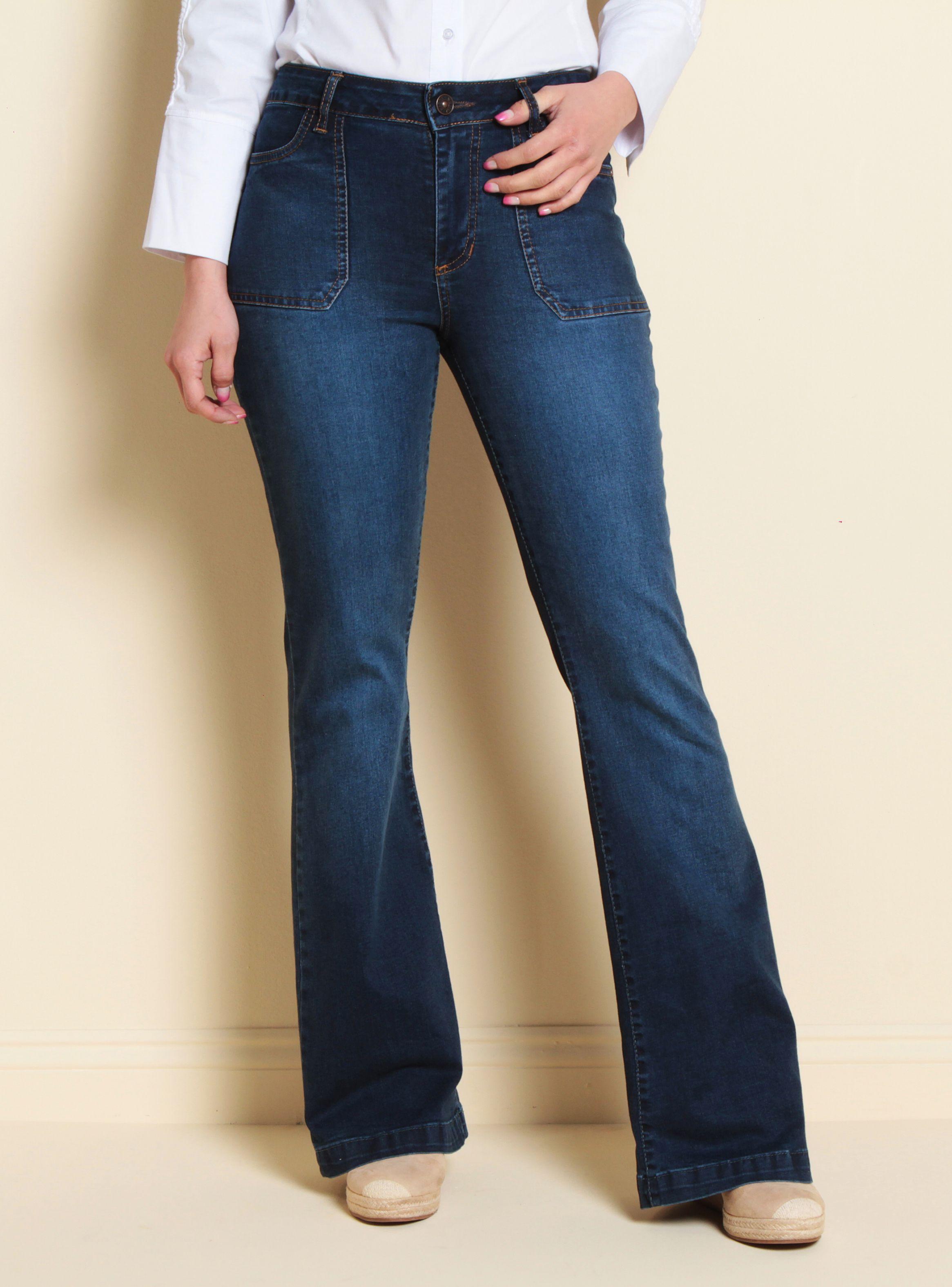 Jeans Flare Fit Cargo Tiro Alto Pretina-0