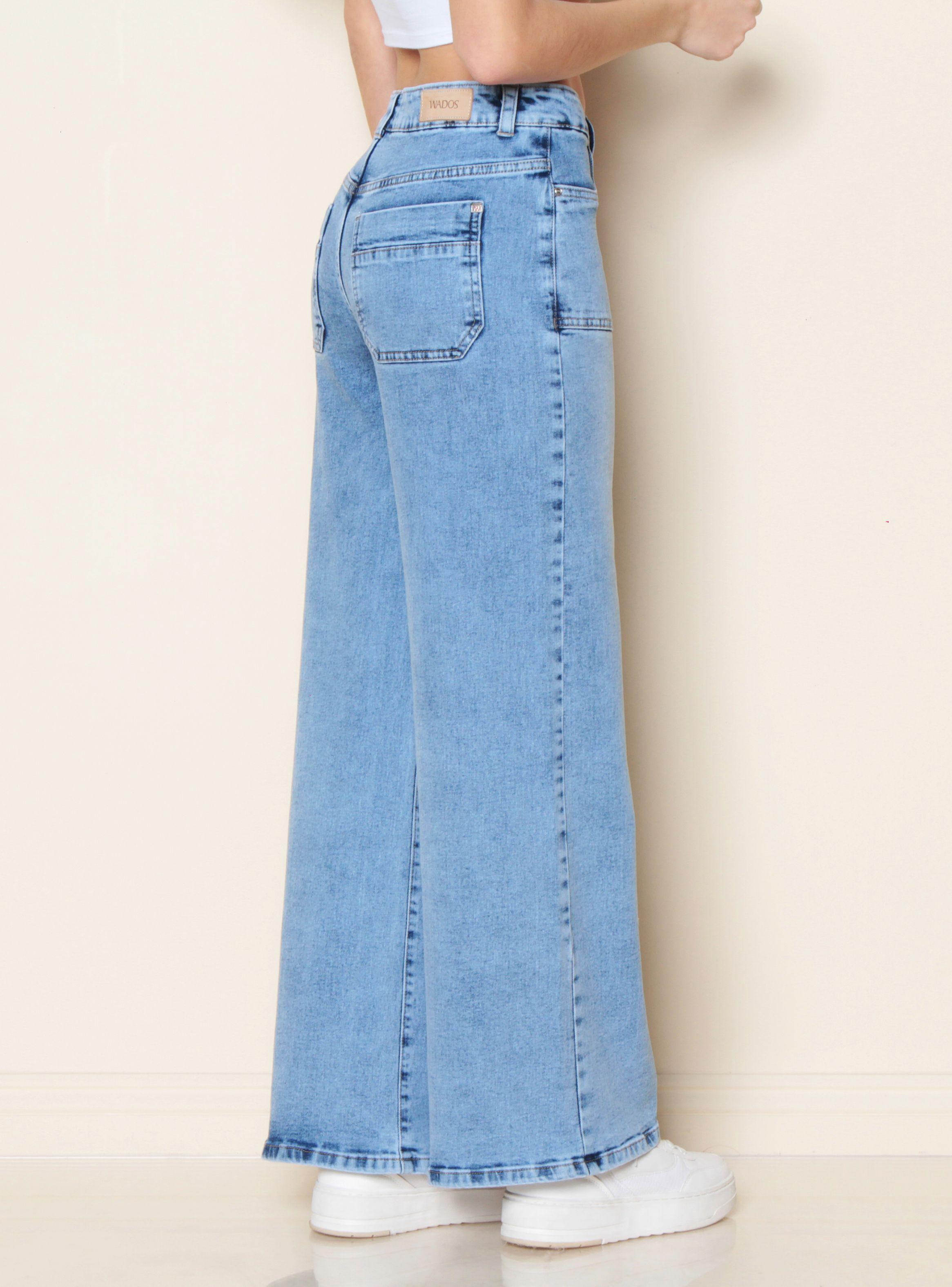 Jeans Cargo Wide Leg Tiro Alto Pretina Básica 1 Botón-1