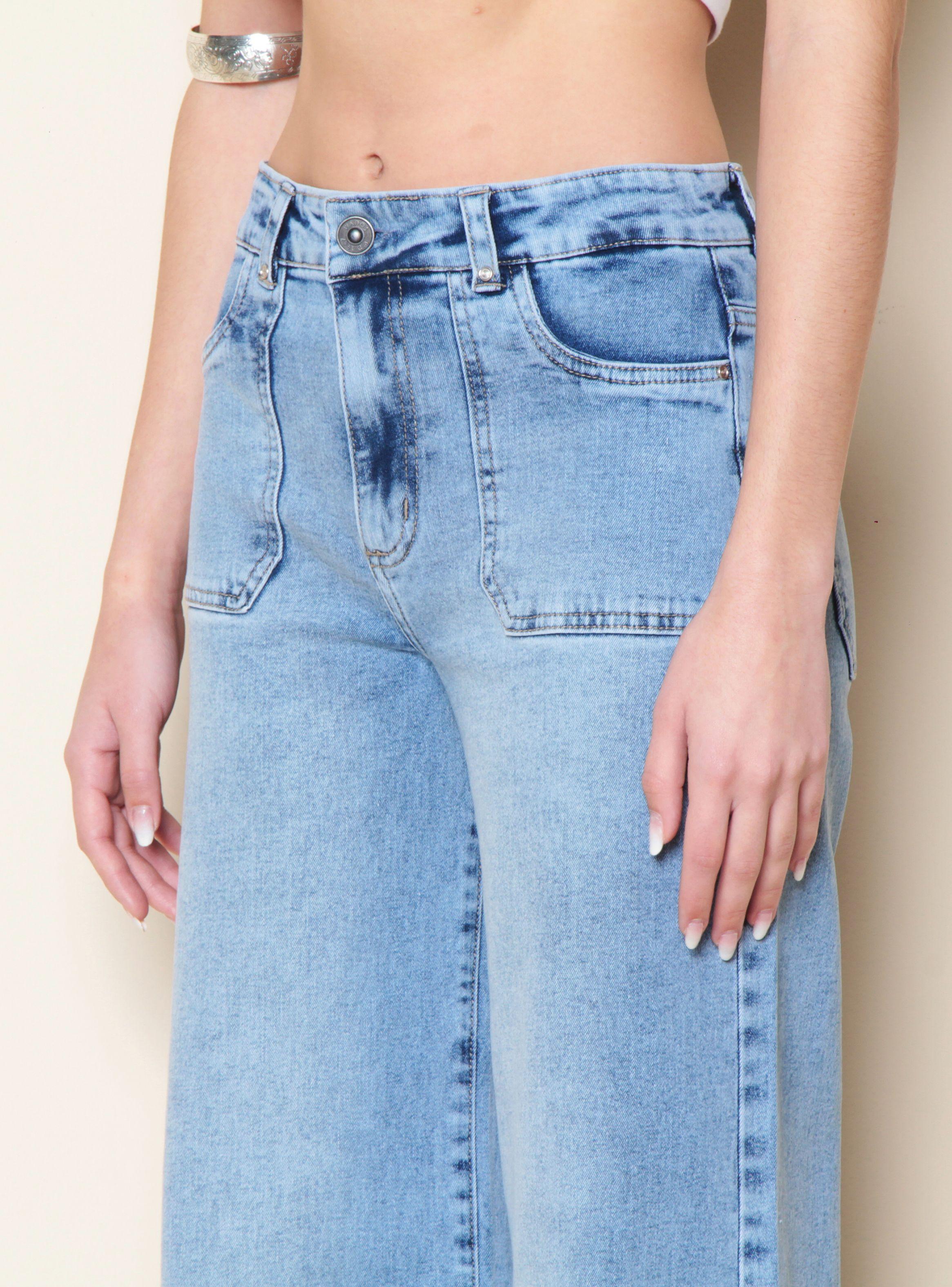 Jeans Cargo Wide Leg Tiro Alto Pretina Básica 1 Botón-2