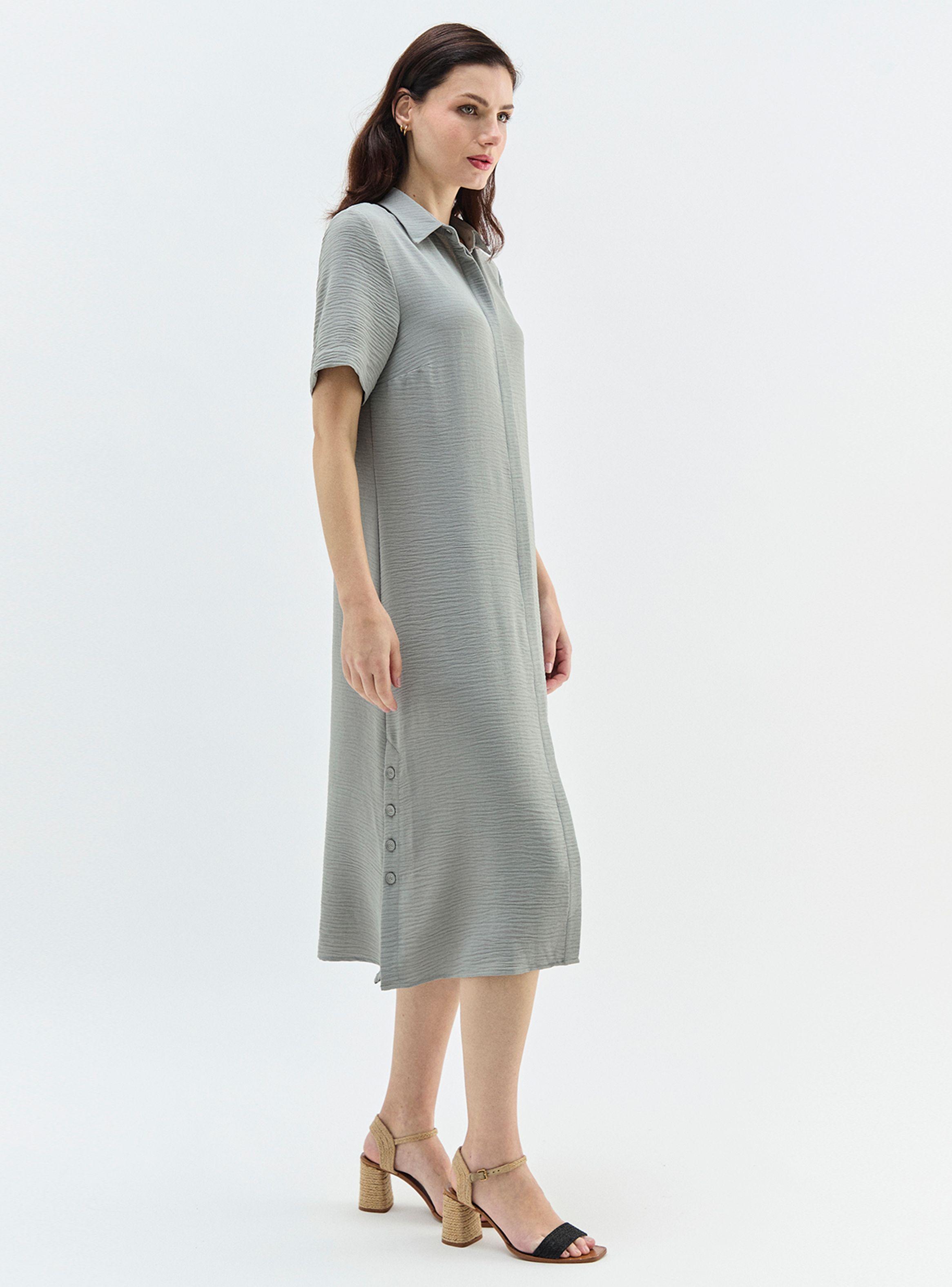 Vestido Camisero Cuello V con Botones-3