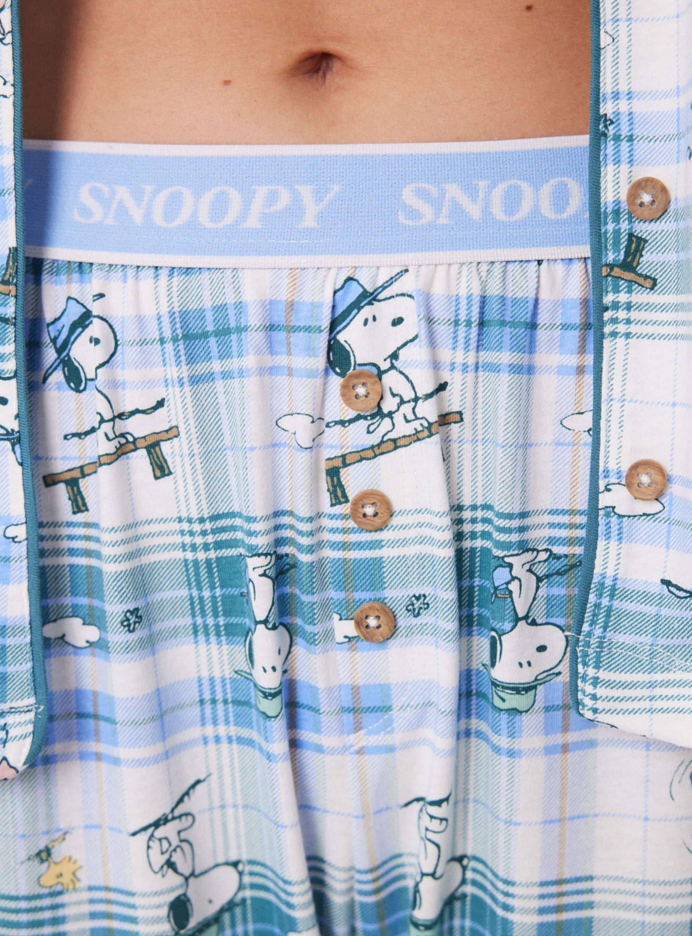 Pijama Camisero Algodón Snoopy Estampado Cuadros-3