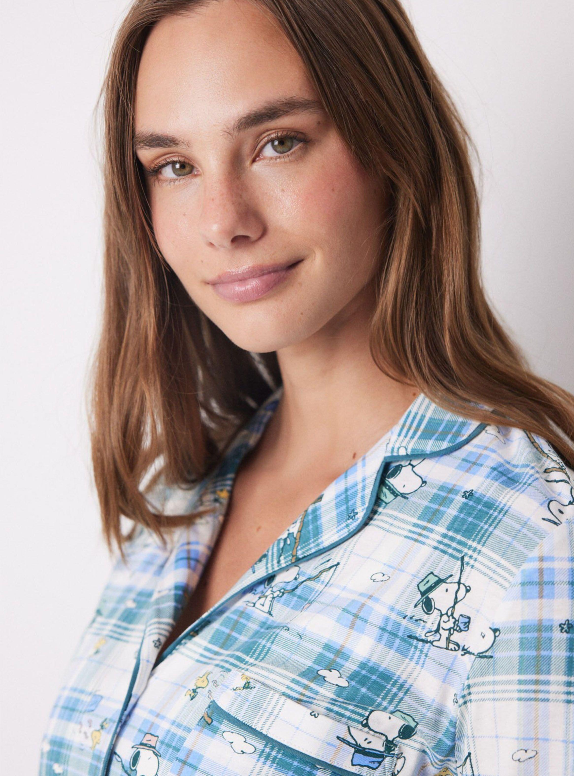 Pijama Camisero Algodón Snoopy Estampado Cuadros-2