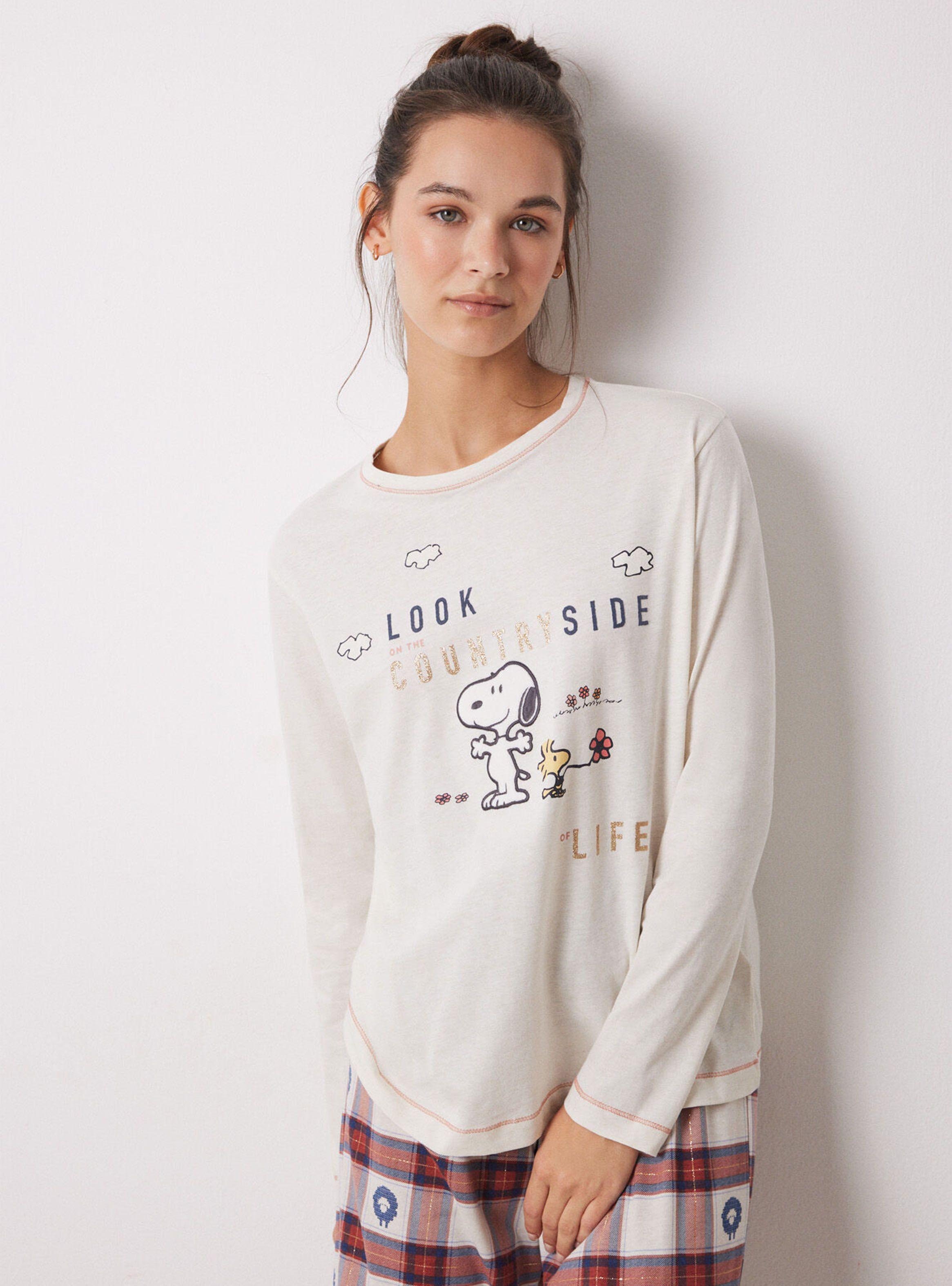 Pijama Largo Algodón Cuadros Snoopy-2