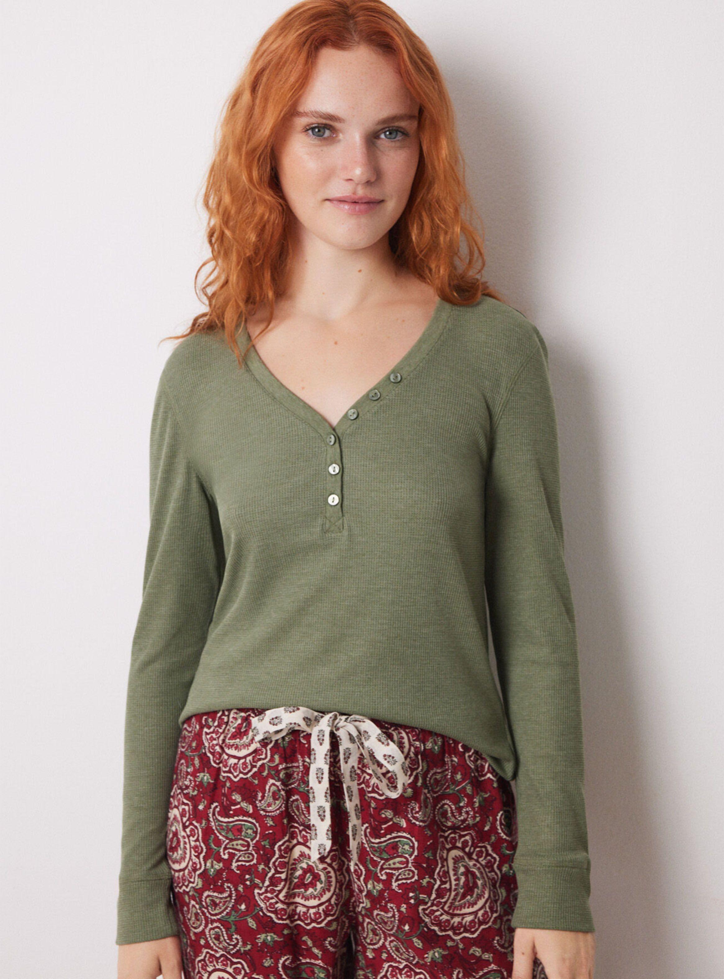 Polera Manga Larga Tejido Waffle Verde-0