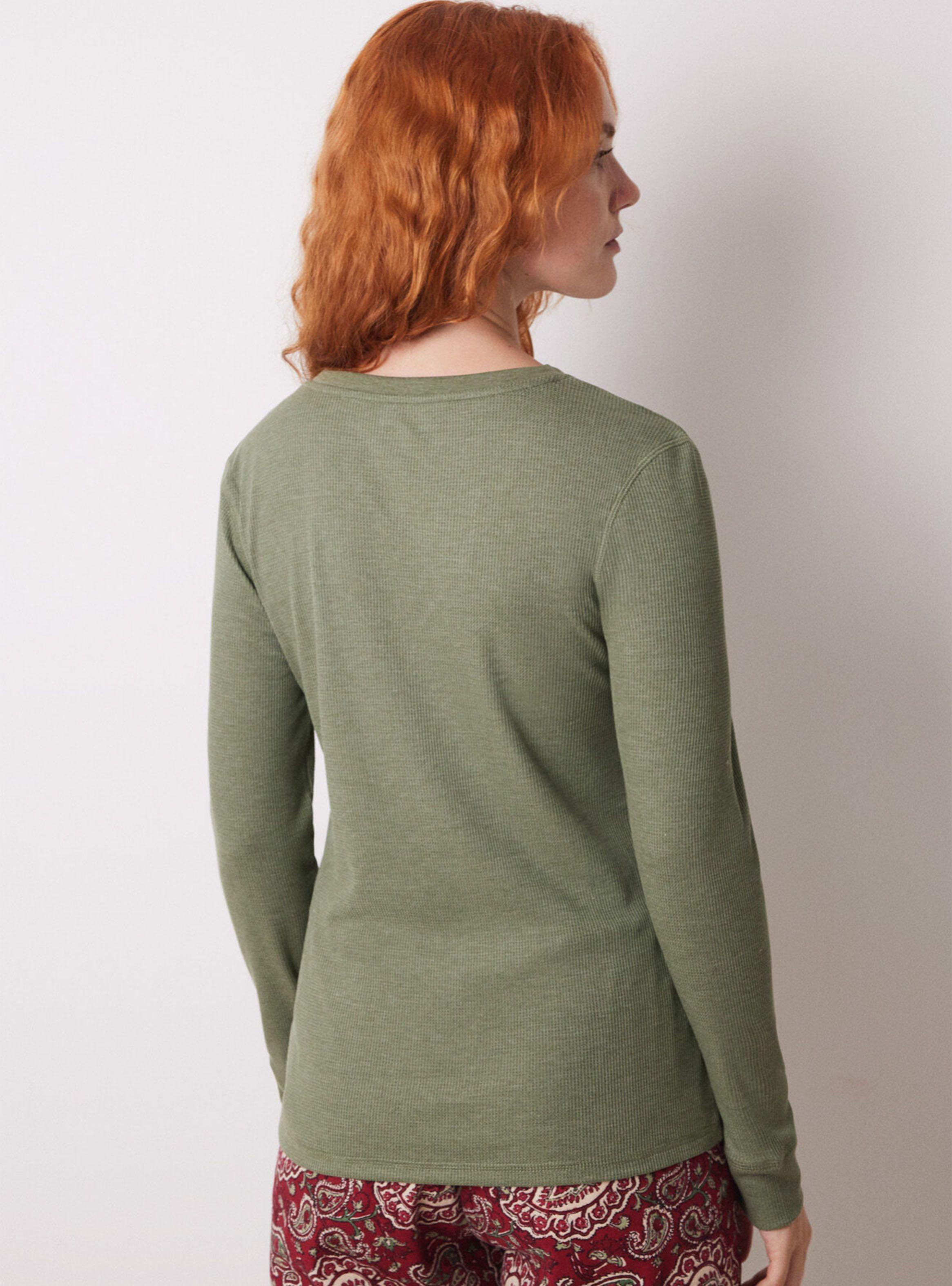 Polera Manga Larga Tejido Waffle Verde-1