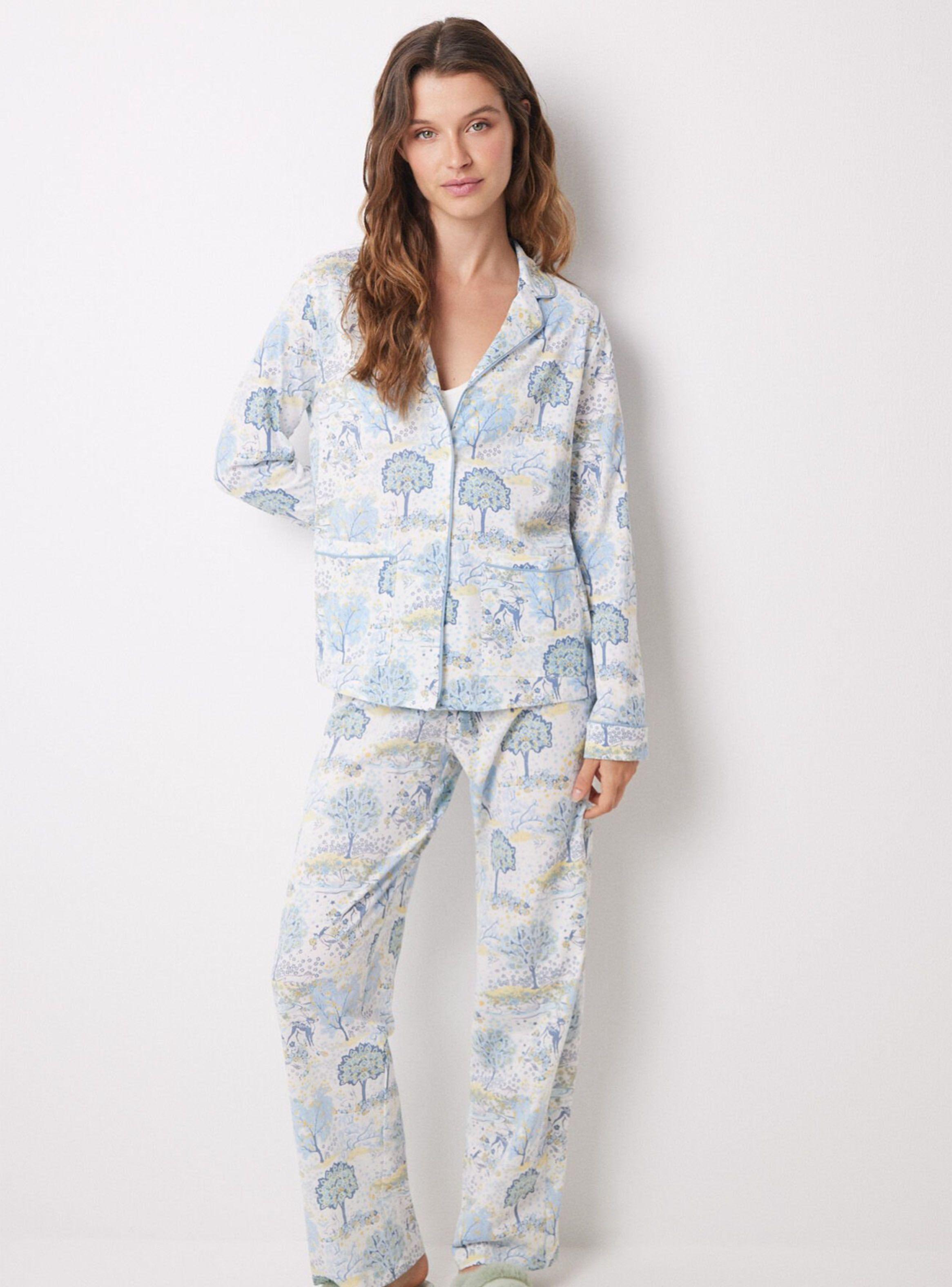 Pijama Largo Camisero Algodón Allover Paisaje-0